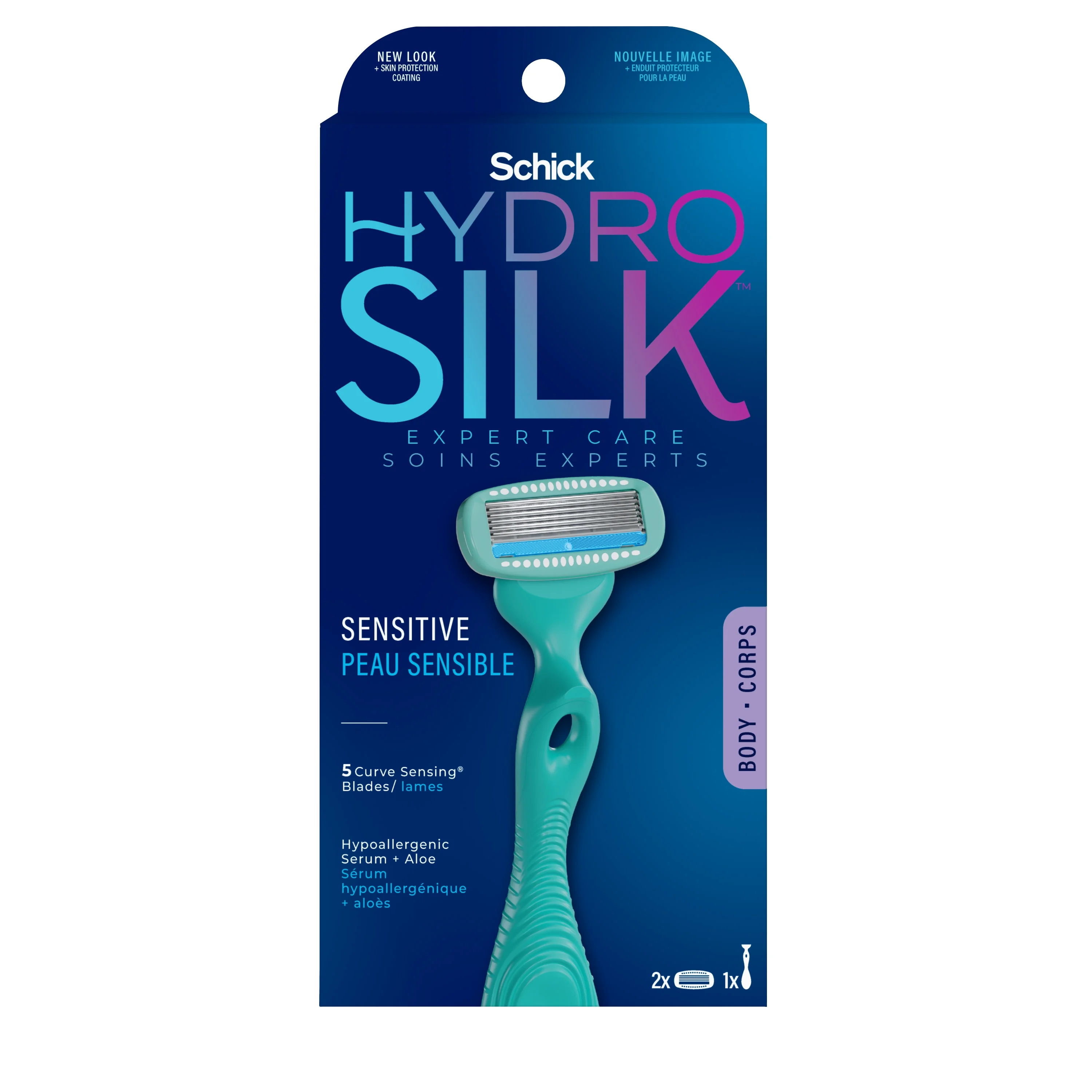 Schick Hydro Silk Sensitive Womens Razor, 5-Blade Razor for Women Sensitive Skin, 1 Razor Handle & 2 Razor Blade Refills