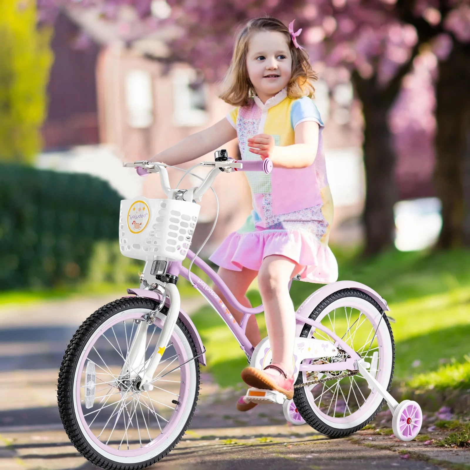 Topbuy 18″ Kids Bike w/Removable Training Wheels &Adjustable Seat Toddlers Freestyle Adjustable Bicycle Pink