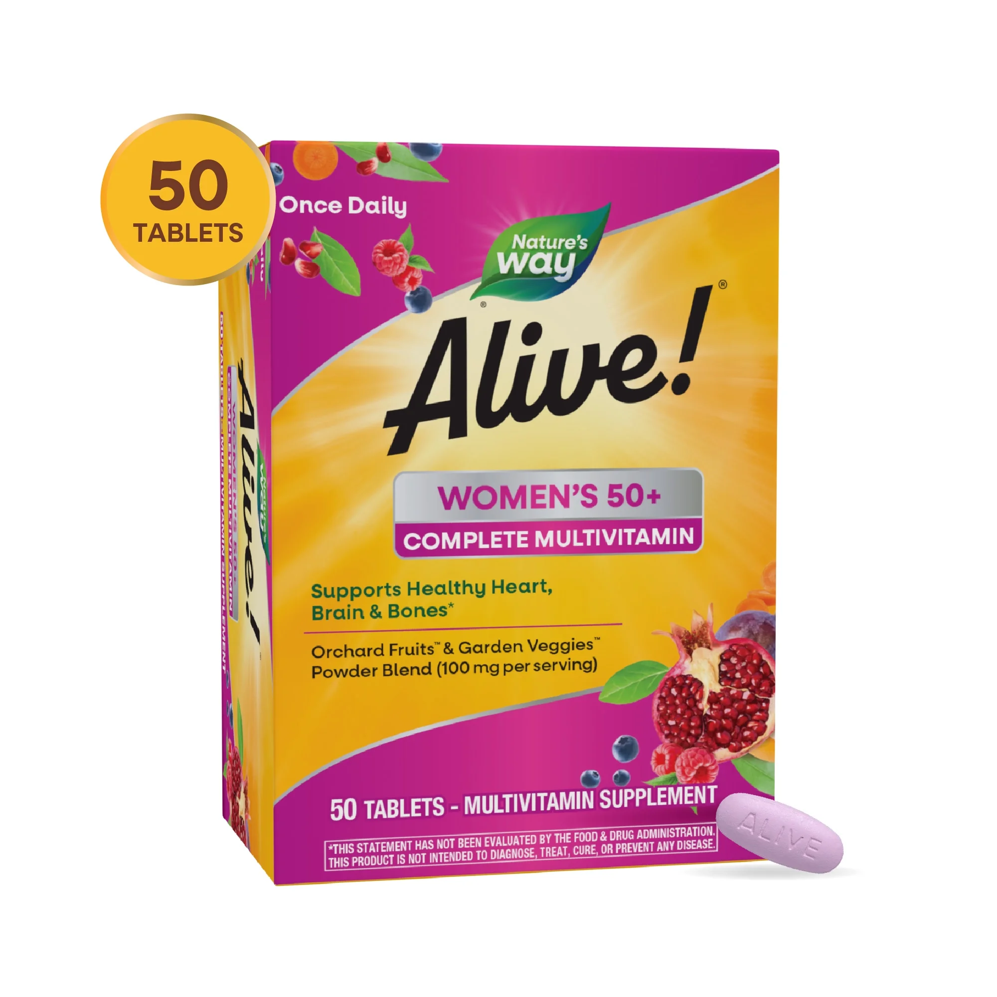 Nature’s Way Alive! Women’s 50+ Complete Daily Multivitamin Tablets, B-Vitamins, 50 Count