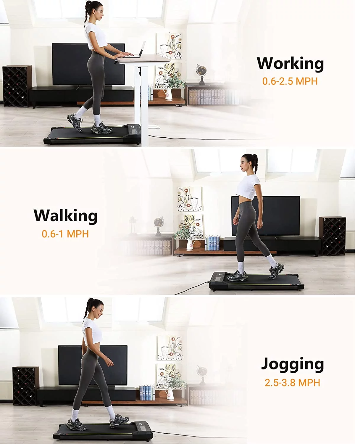 Towallmark Treadmills for Home, Walking Pad Treadmill with Bluetooth Speaker & Remote Control, Slim & Portable ,Gray