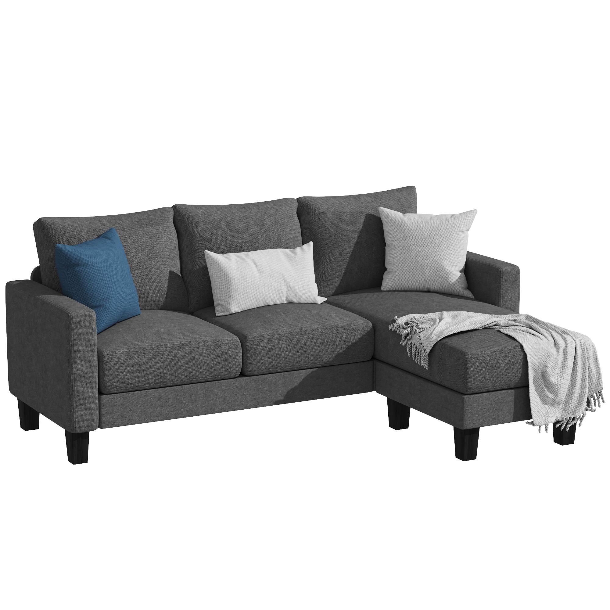 Homall Convertible Sectional Sofa Couch, Modern Linen Fabric L-Shaped Couch 3-Seat Sofa Sectional with Reversible Chaise for Small Living Room, Apartment and Small Space, Light Gray