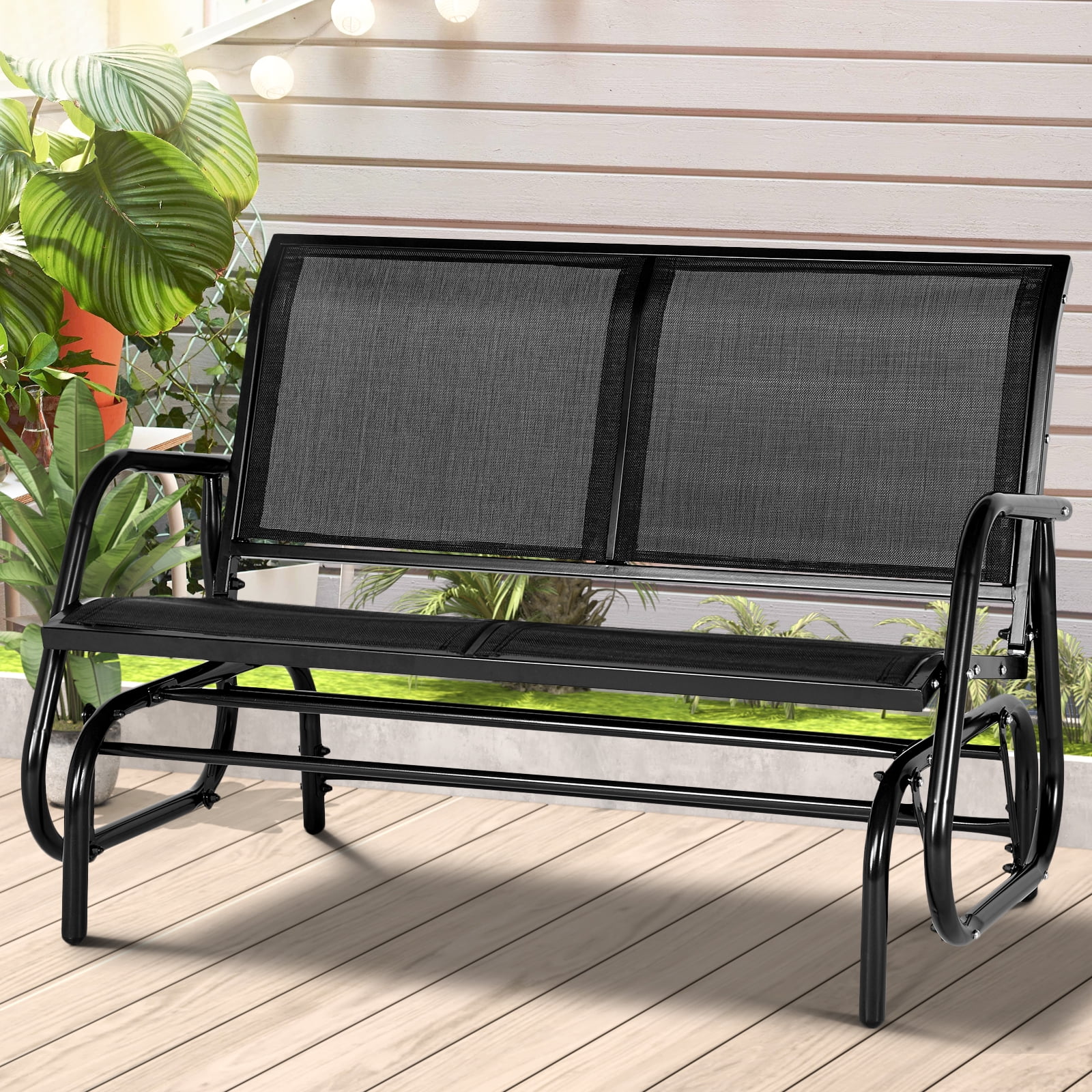 AECOJOY Steel Outdoor Glider Bench – Black