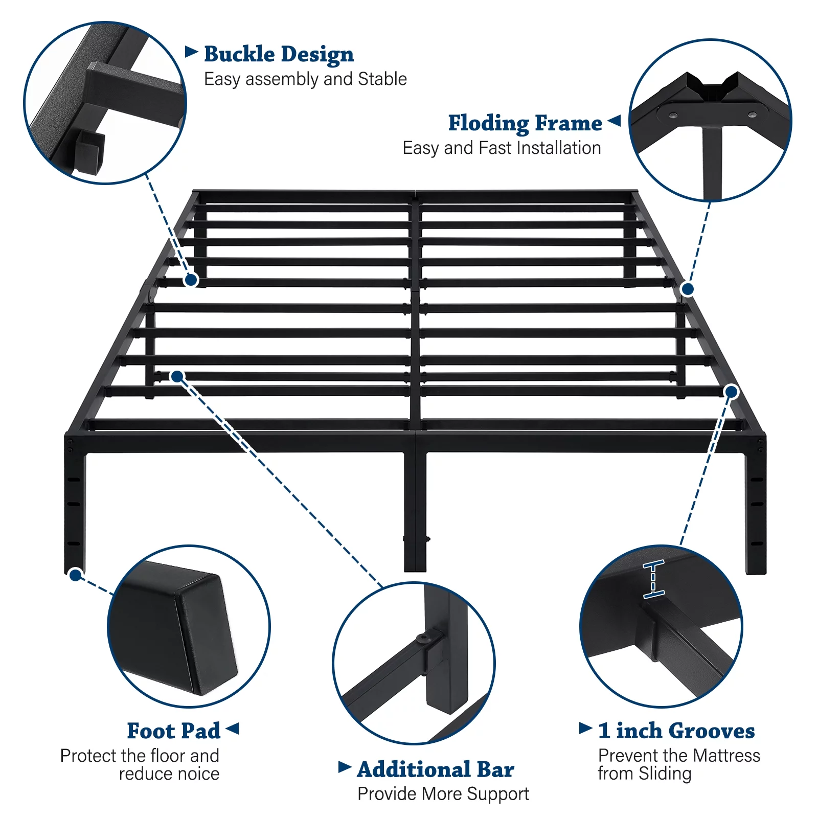 Lusimo Full Size Bed Frame 18 inch Heavy Duty Platform Metal Bed Frame Full with Attach Headboard Hole Anti Slip Support Mattress Foundation