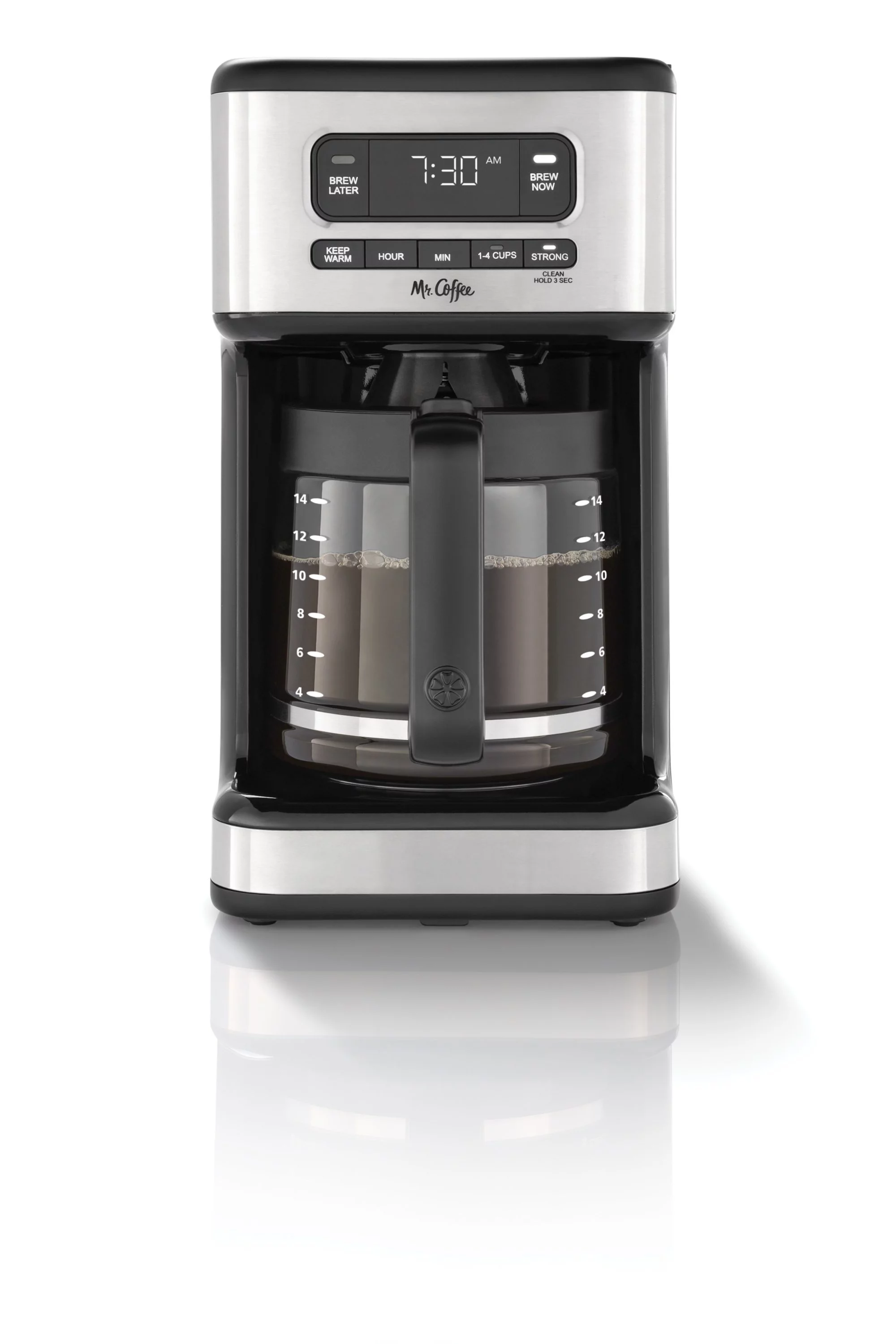 Mr. Coffee 14 Cup Programmable Coffee Maker, Dark Stainless Steel