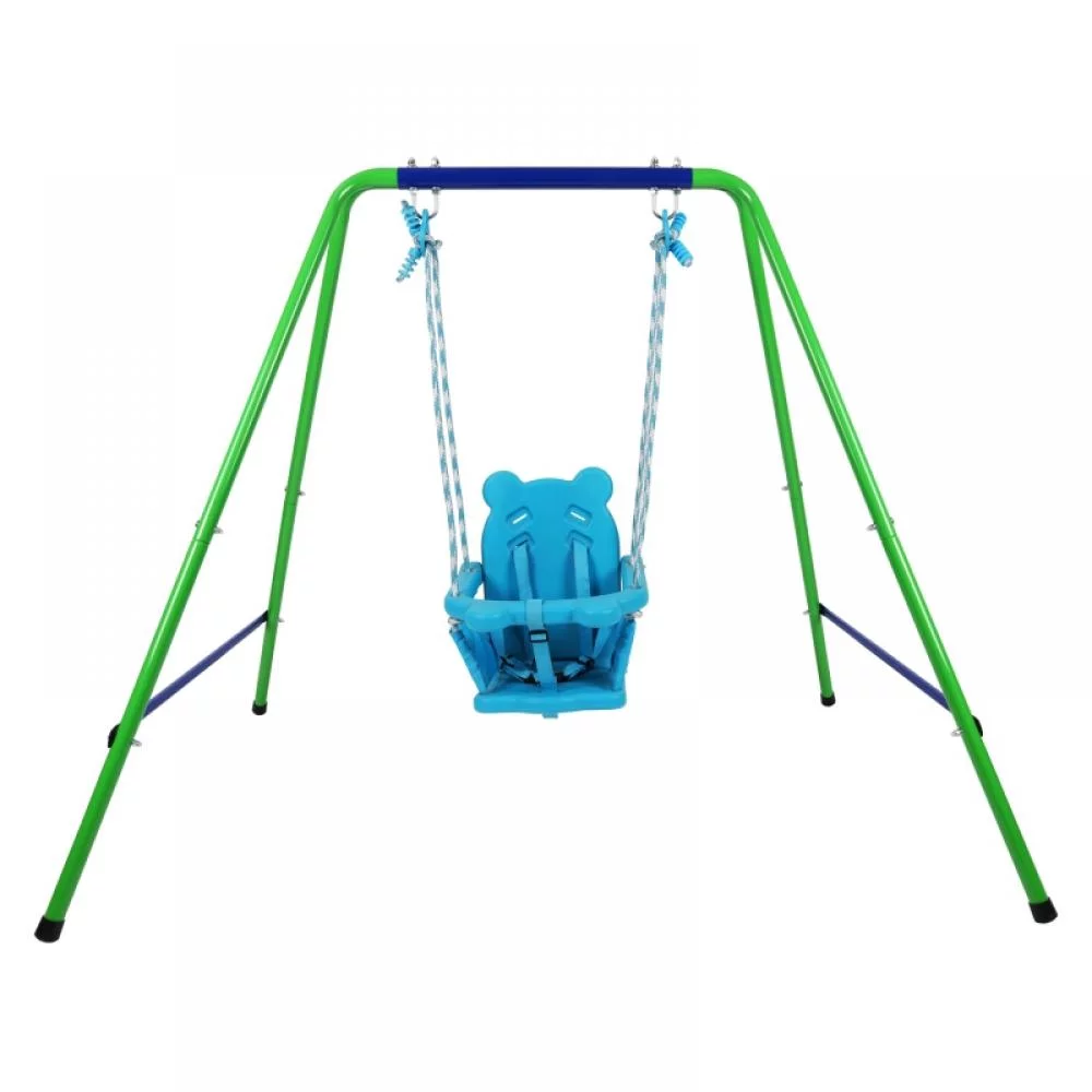 Recreation Folding Metal Swing Play Set Toys Outdoor Backyard Playset Kids Swing Set with Safety Harness for 9-36 Months Children