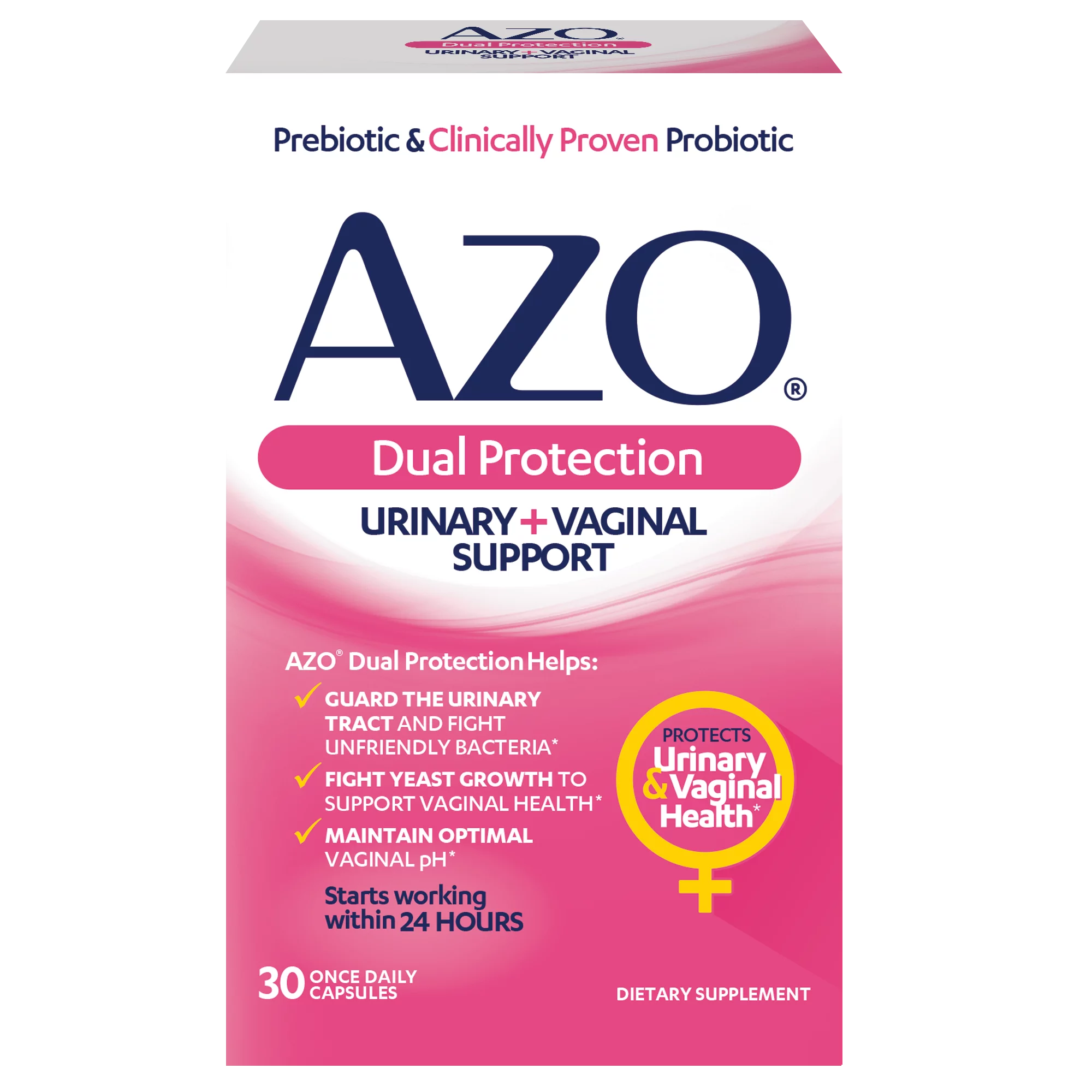 AZO Dual Protection, Urinary + Vaginal Support*, Women’s Prebiotic and Clinically-proven Probiotic, 30 count