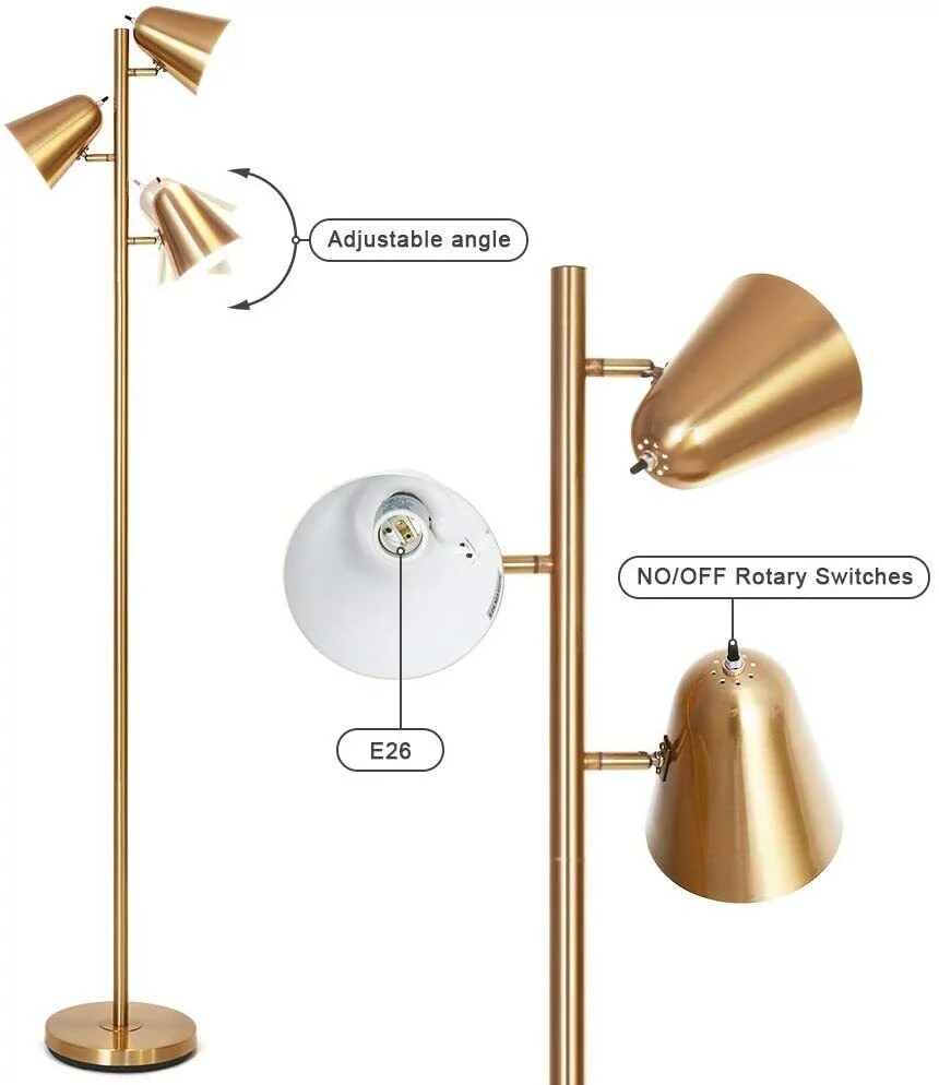 Adjustable Floor Lamp with 3 Light for Living Room Gold