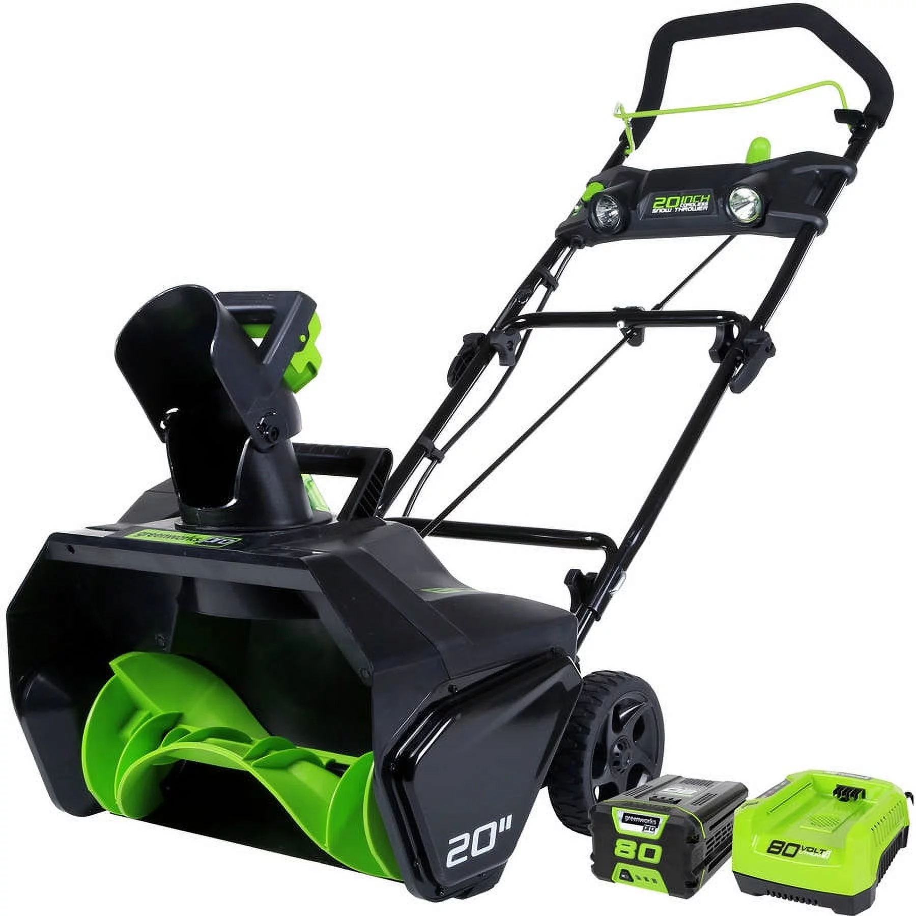 Greenworks Pro 80-Volt 20-inch Brushless Single-Stage Battery Powered Push Snow Blower with 2.0AH Battery and Charger