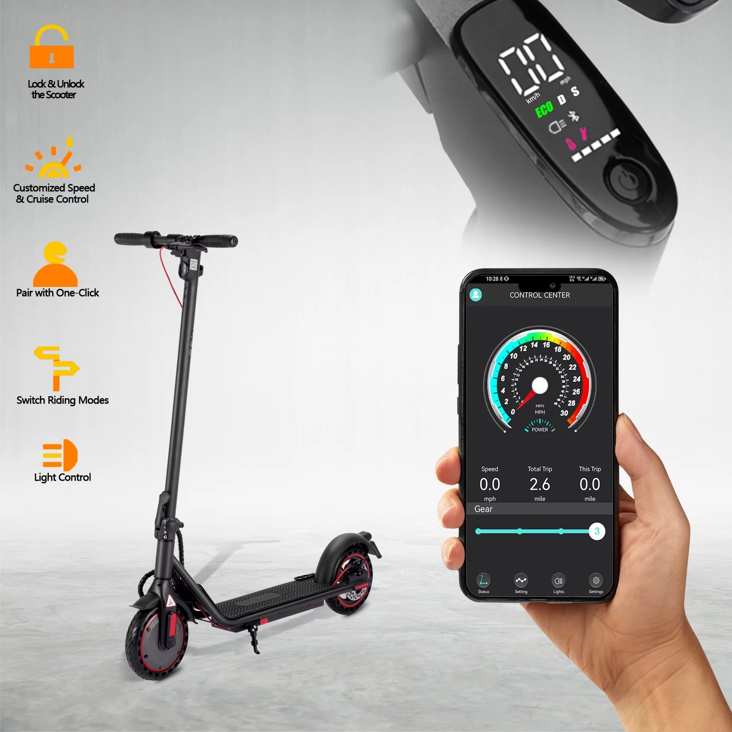 Electric Scooter Upgraded 450W Motor 8.5″ Solid Tires Up to 18 Miles Long Range for Adults – 19 Mph Max Speed,Smart APP,Dual Brake System,Foldable Commuter E Scooter