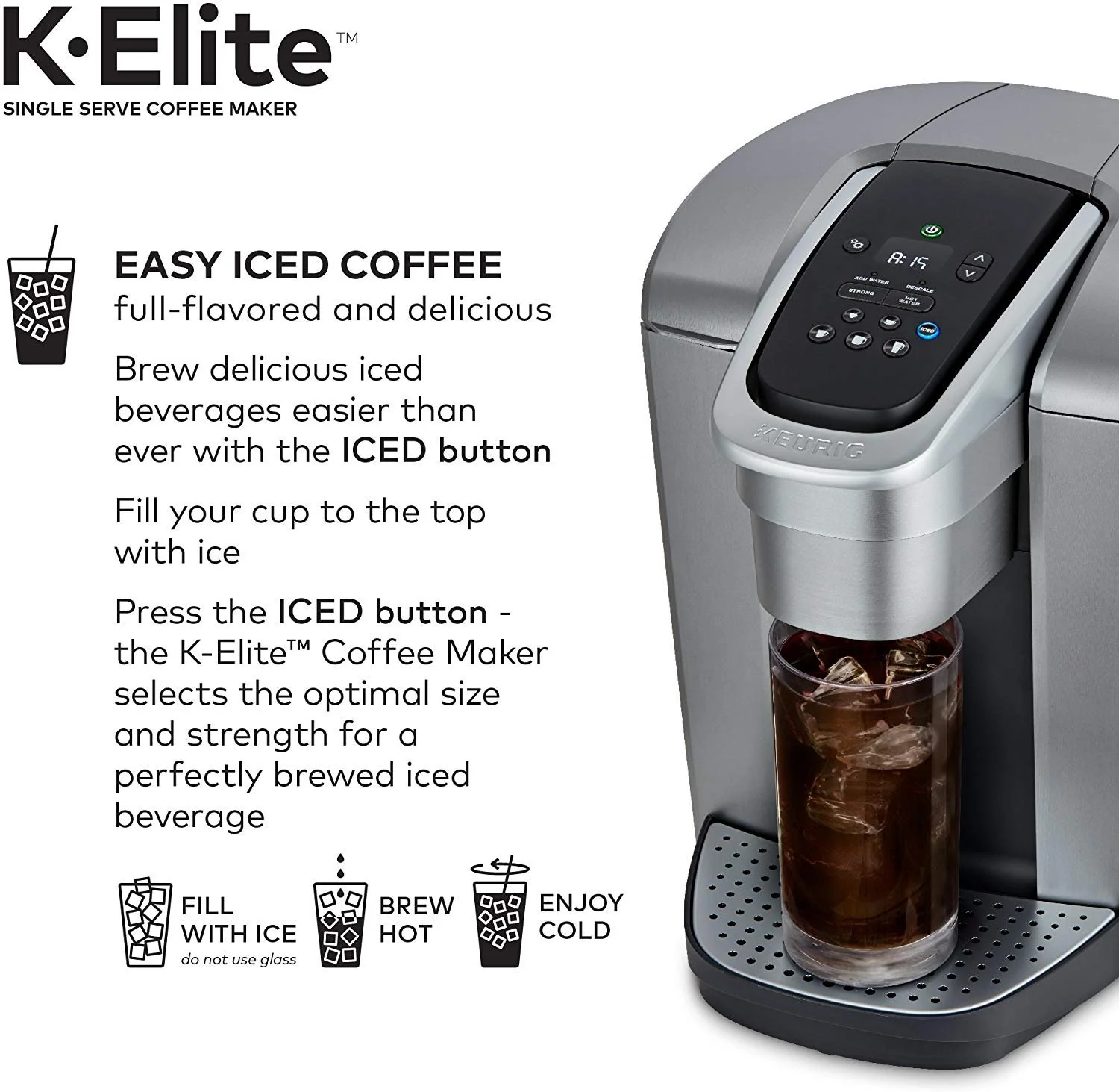 Keurig K-Elite Coffee Maker, Single Serve K-Cup Pod Coffee Brewer, With Iced Coffee Capability, Brushed Silver