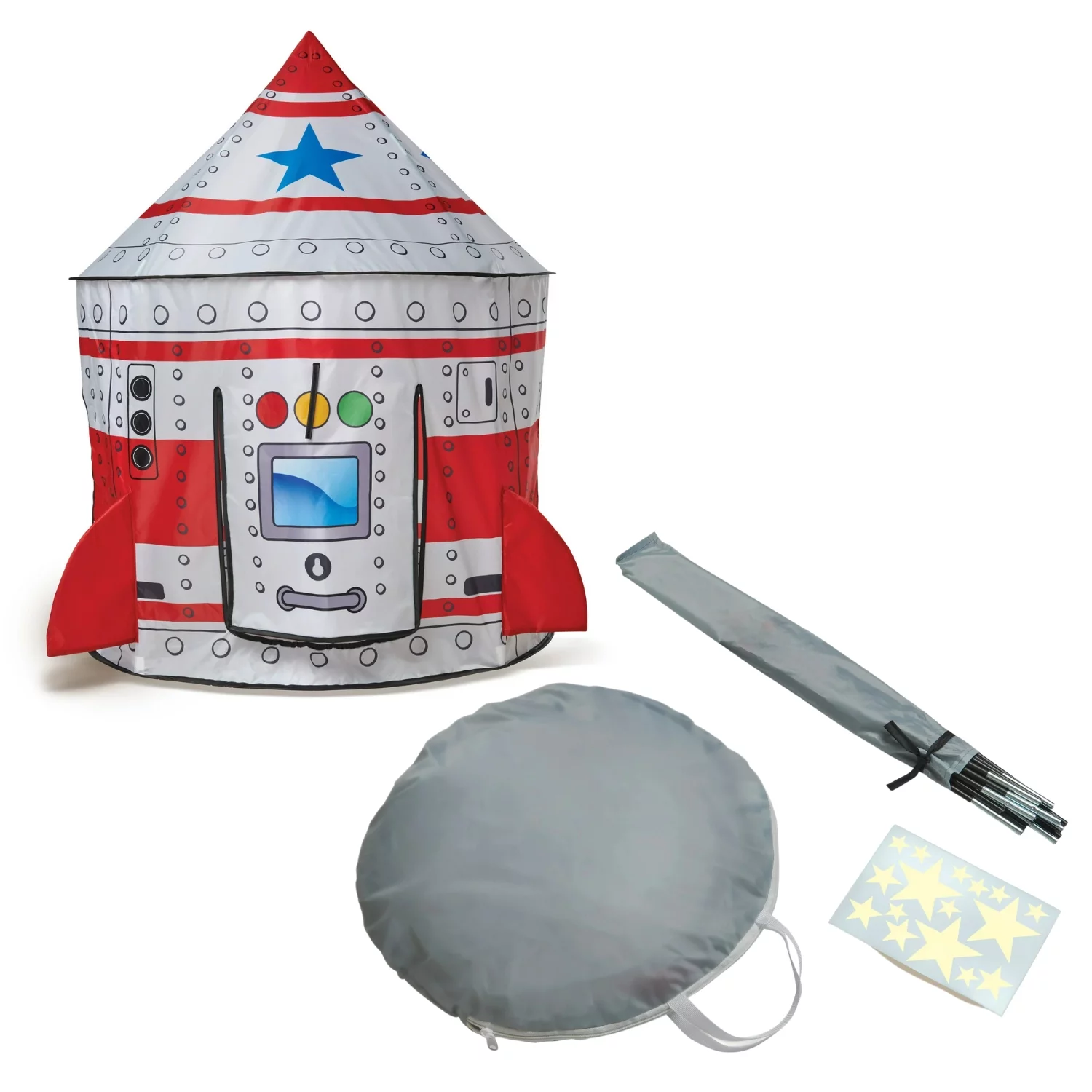 Play Day Space Rocketship Tent, Indoor Fabric Playhouse, for Young Children Ages 3+