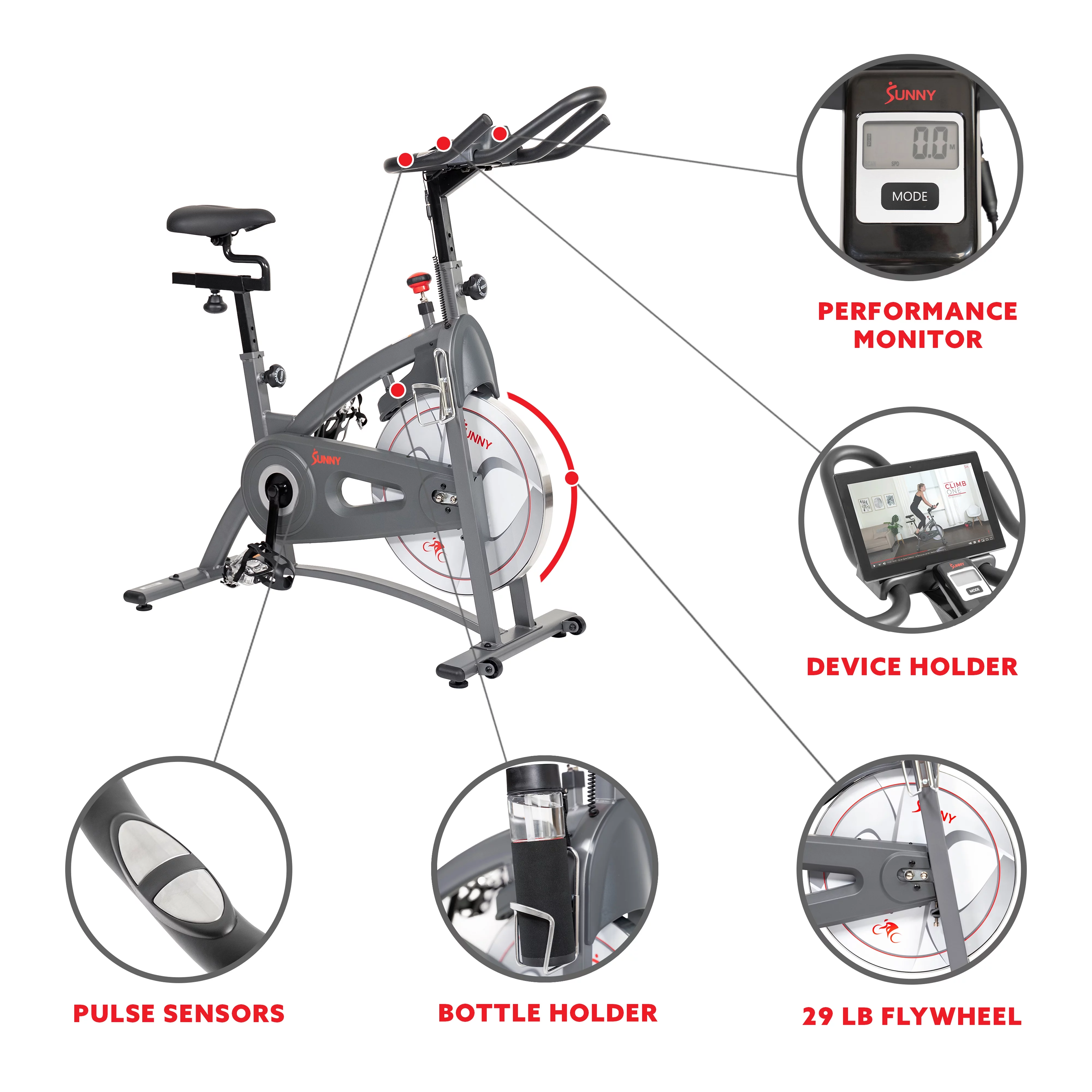 Sunny Health & Fitness Endurance Belt Drive Indoor Cycle Exercise Bike with Magnetic Resistance for Stationary Cardio, SF-B1877