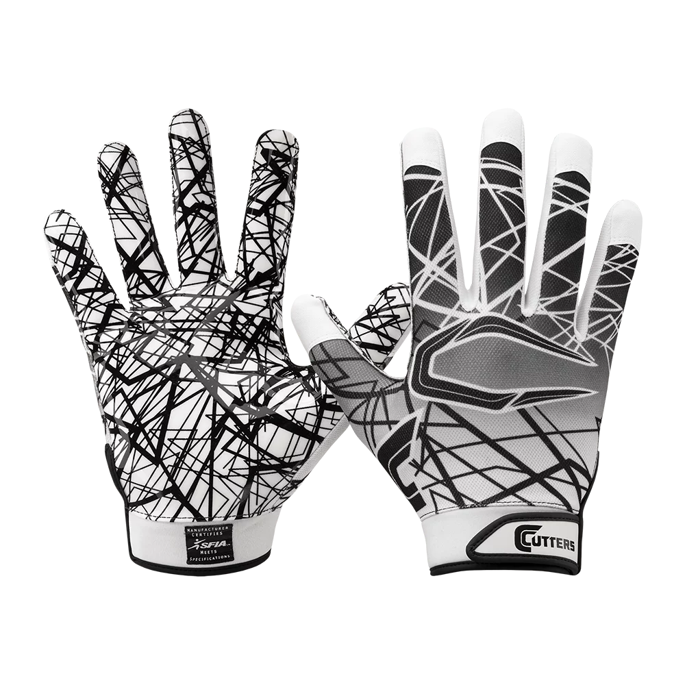 Cutters Game Day Football Receiver Glove with Silicone Grip, Adult S/M, Black