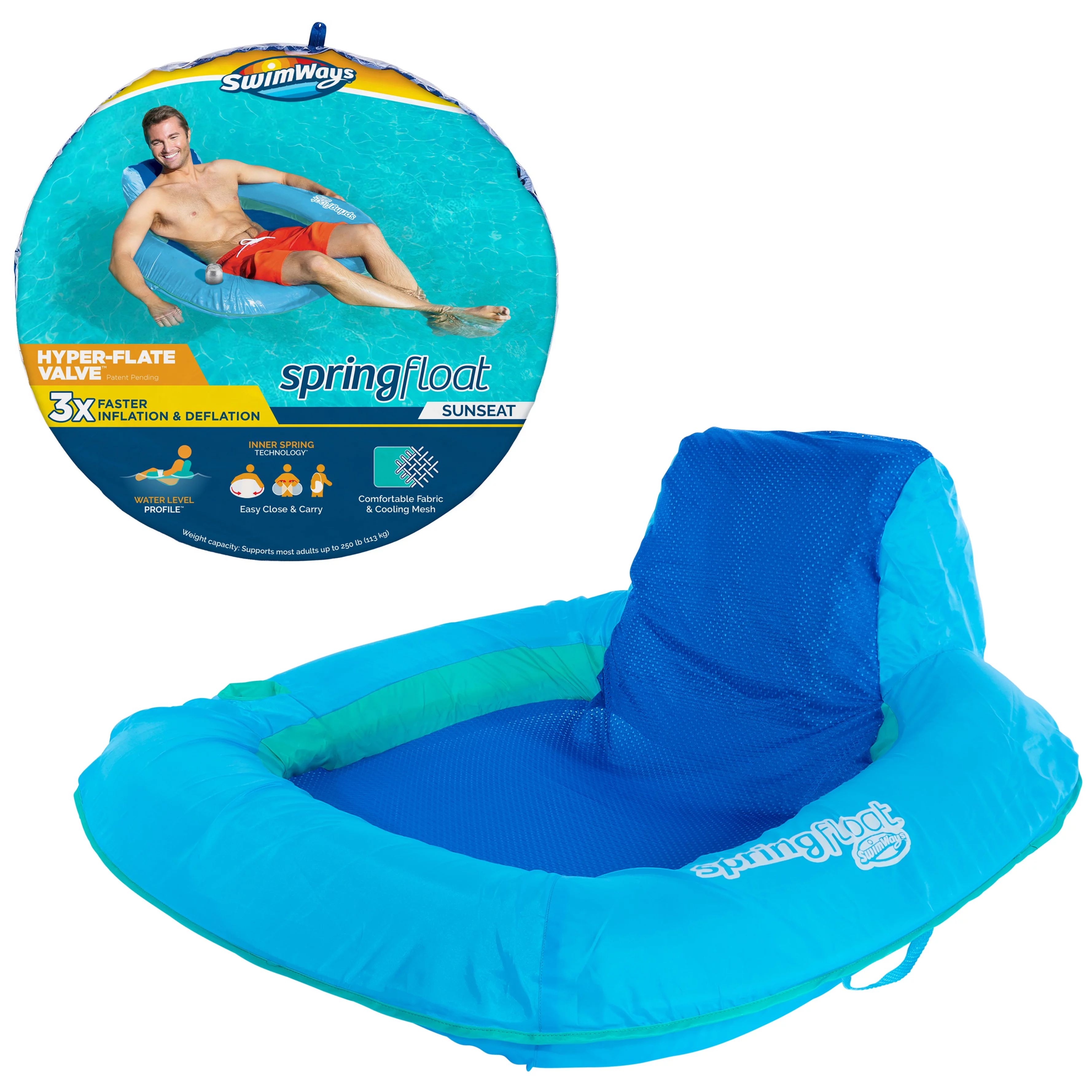 SwimWays Spring Float Sunseat, Inflatable Pool Lounge Chair with Backrest, Pool Float for Adults