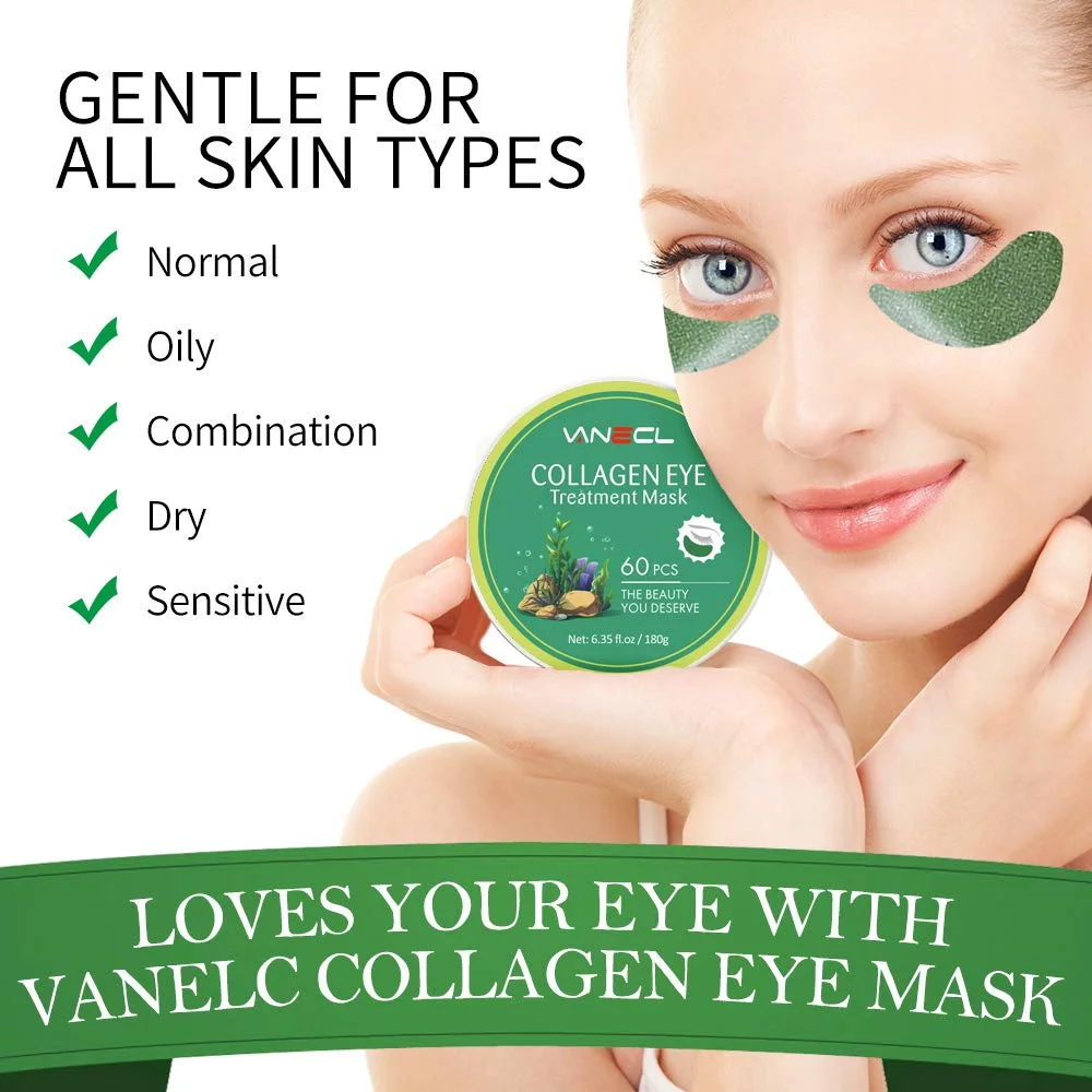 Vanelc Under Eye Patches, 30 Pairs Green Seaweed Under Eye Mask Anti-Aging Hyaluronic Acid Collagen Under Eye Pads Reducing Dark Circles & Wrinkles Treatment Gel Bags