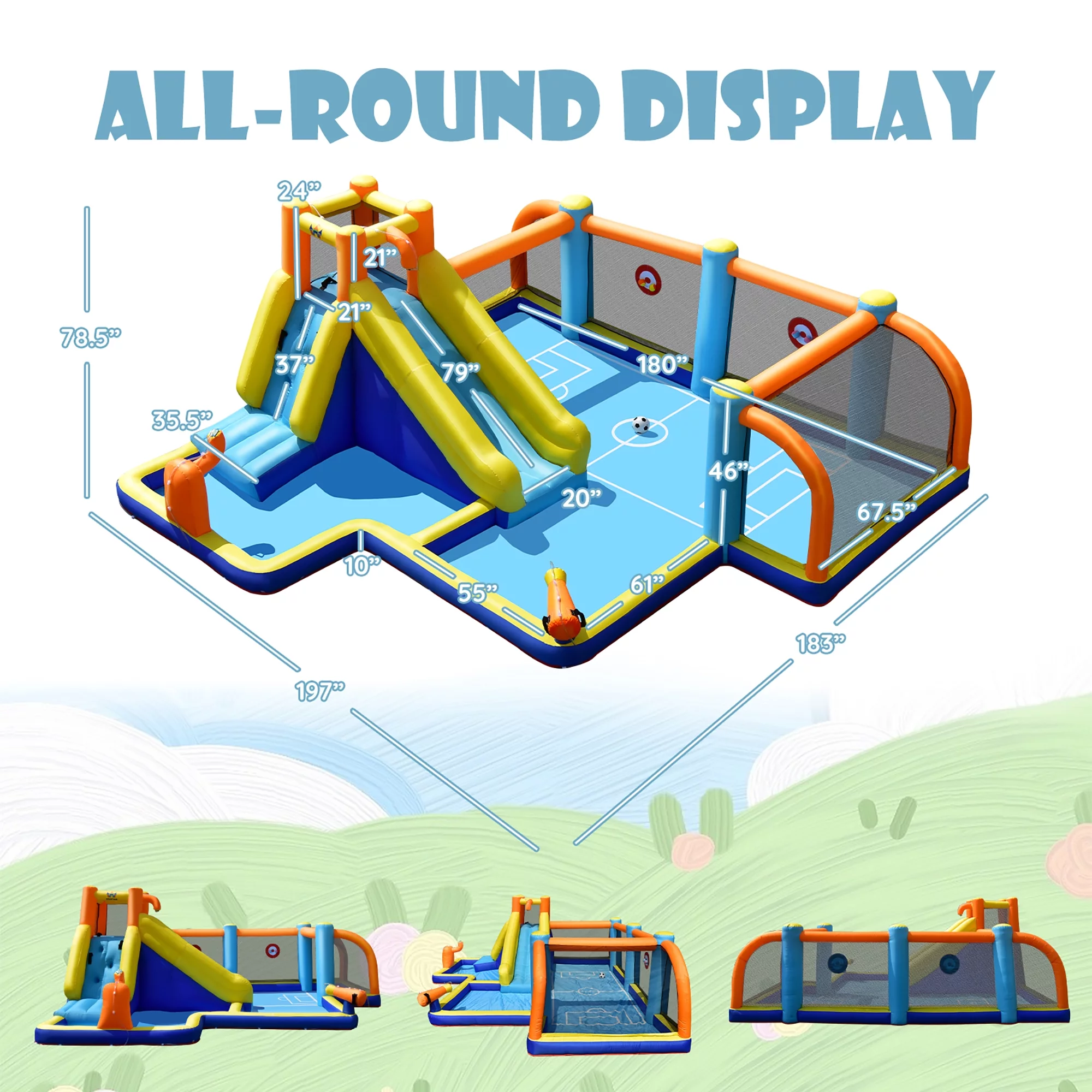 Costway Giant Soccer-Themed Inflatable Water Slide Bouncer W/ Splash Pool Without Blower