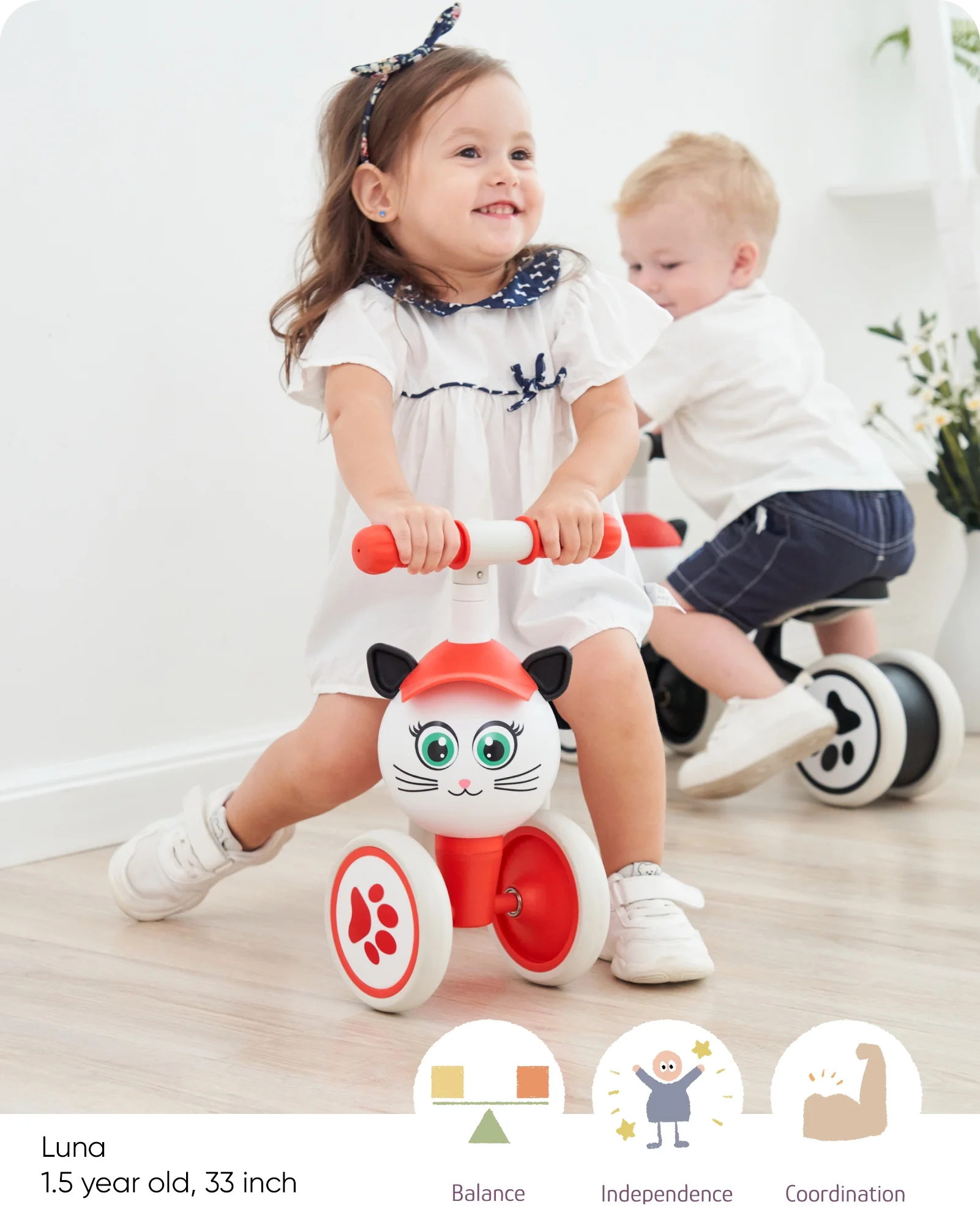 KRIDDO Baby Balance Bike for 1-2 Year Old Boy and Girl, Toddler Mini Bike for One Year Old First Birthday Gifts Baby Toys 12 Months to 2 Year Old Ride-on Toys Gifts Indoor Outdoor Balance Bike, Rabbit