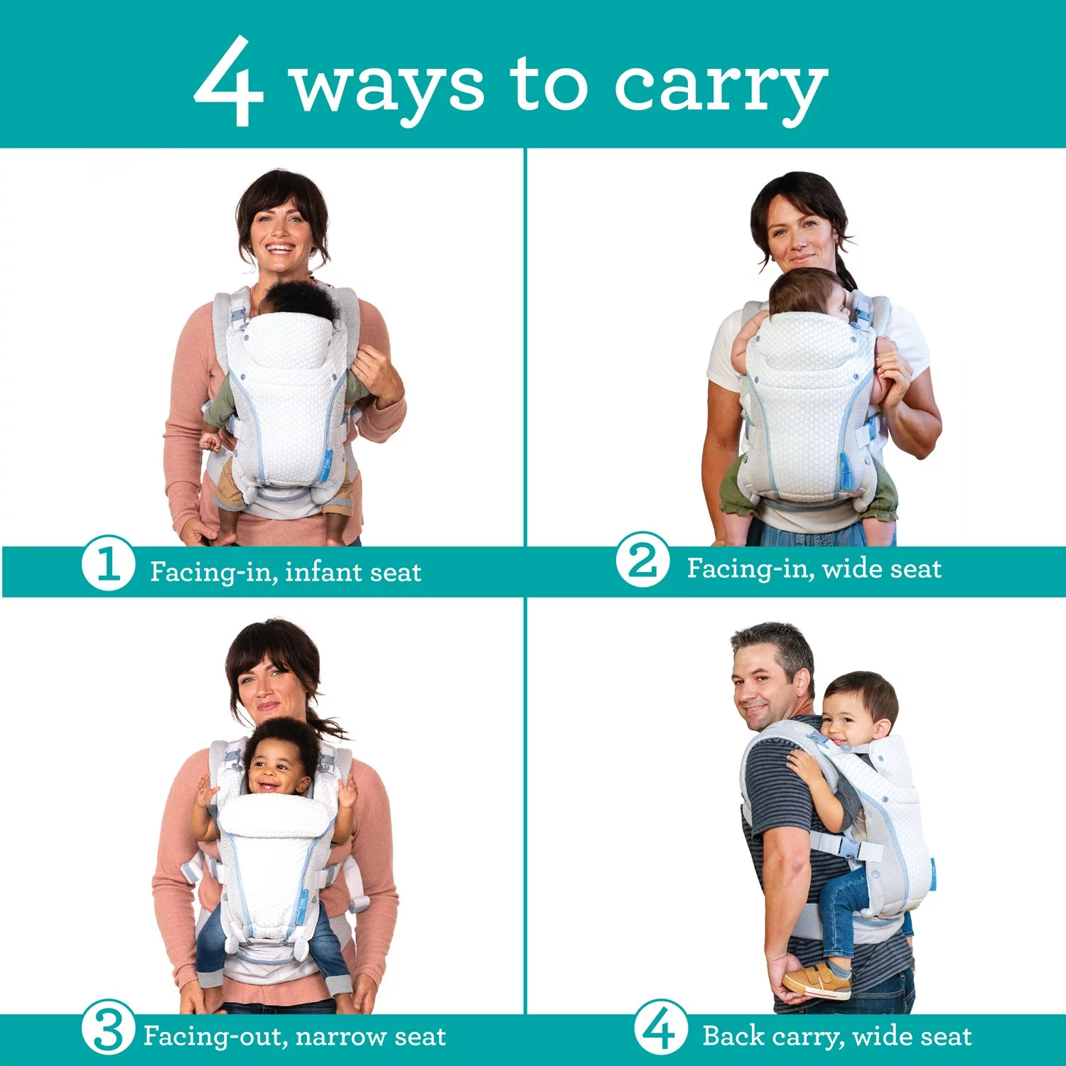 Infantino StayCool 4-in-1 Temperature Conditioned Ergonomic Baby Carrier, 8-40lb, White