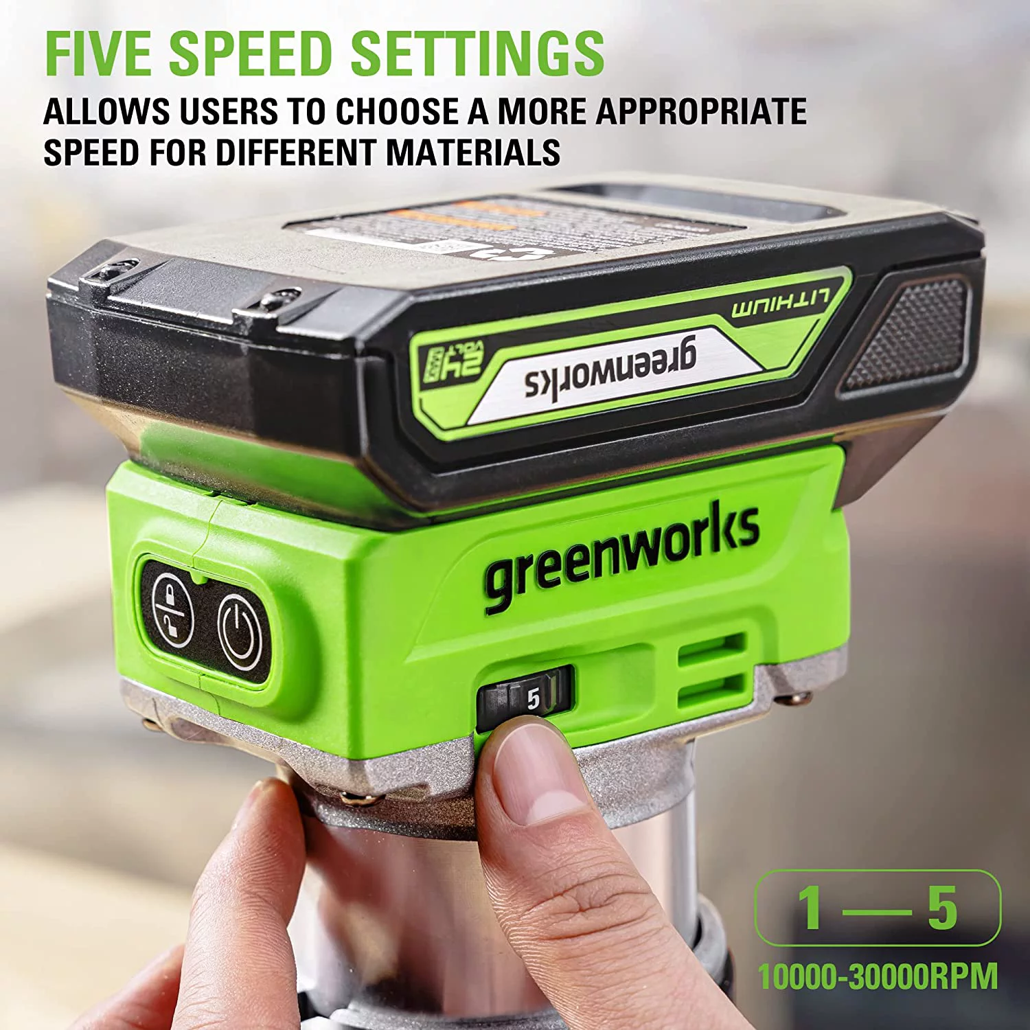 Greenworks 24V Brushless 30,000 RPM Compact Router with 2Ah Battery and Charger