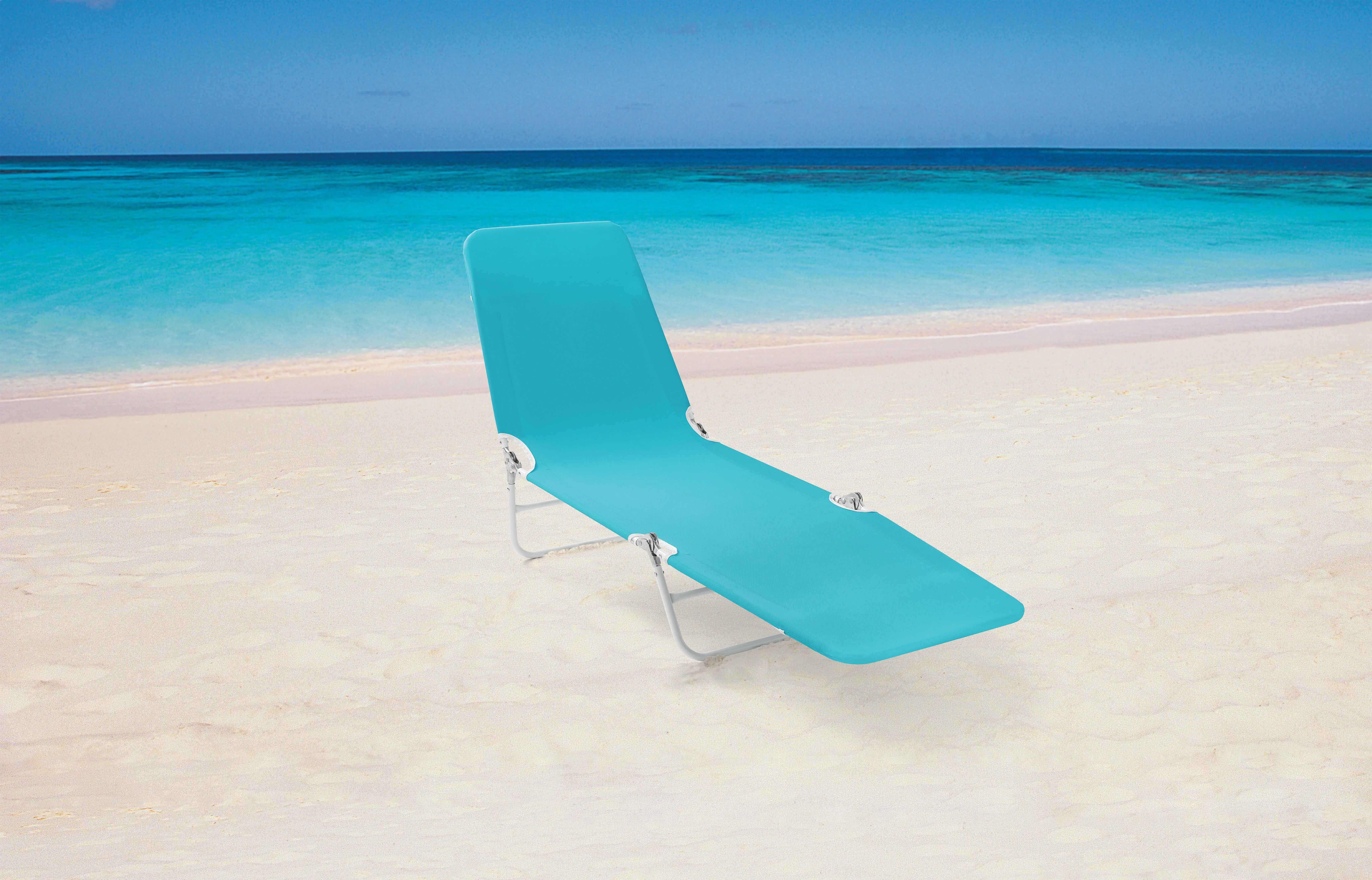 Mainstays Folding Adjustable Back Fabric Beach Lounger, Turquoise Blue