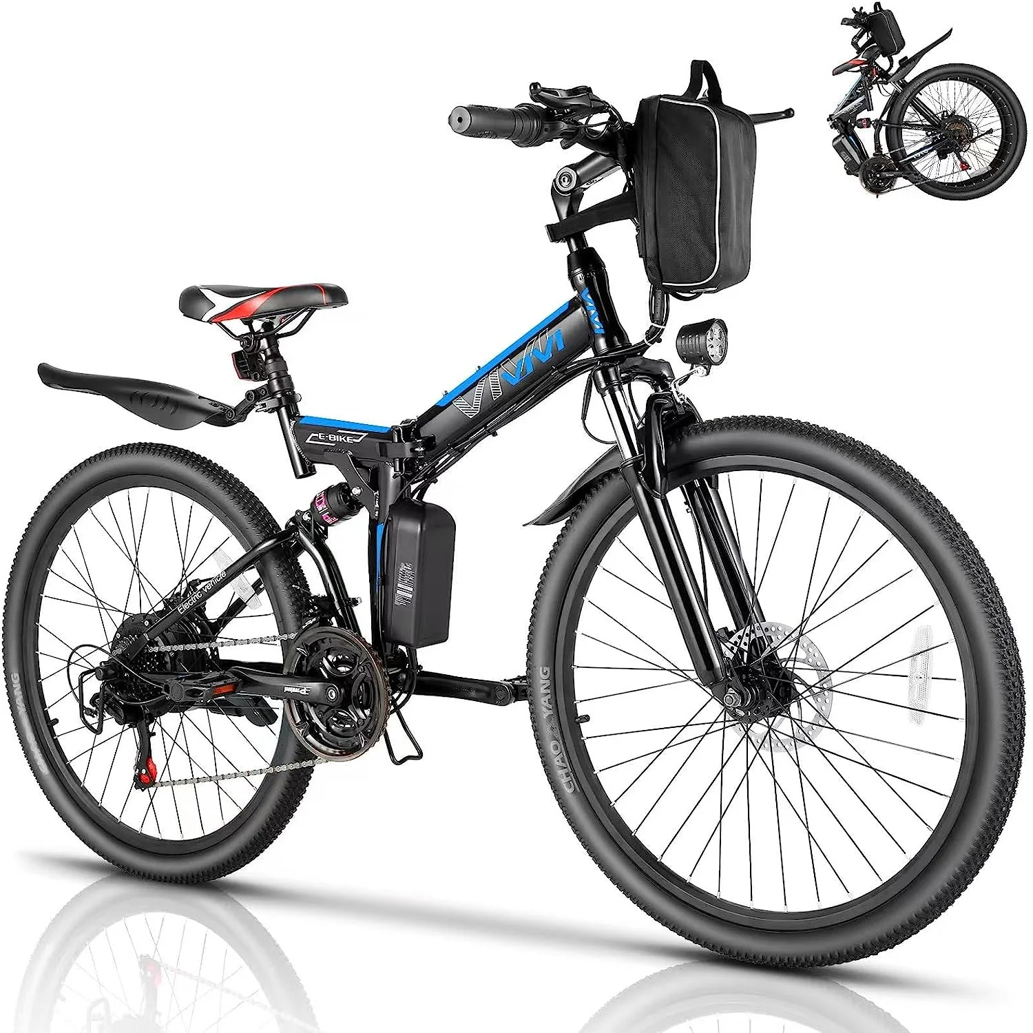 Vivi Electric Bike 26” Folding Electric Mountain Bike 500W Full Suspension Electric Bike 21 Speed with Cruise Control, 48V Removable Battery, Up to 20MPH & 50 Miles