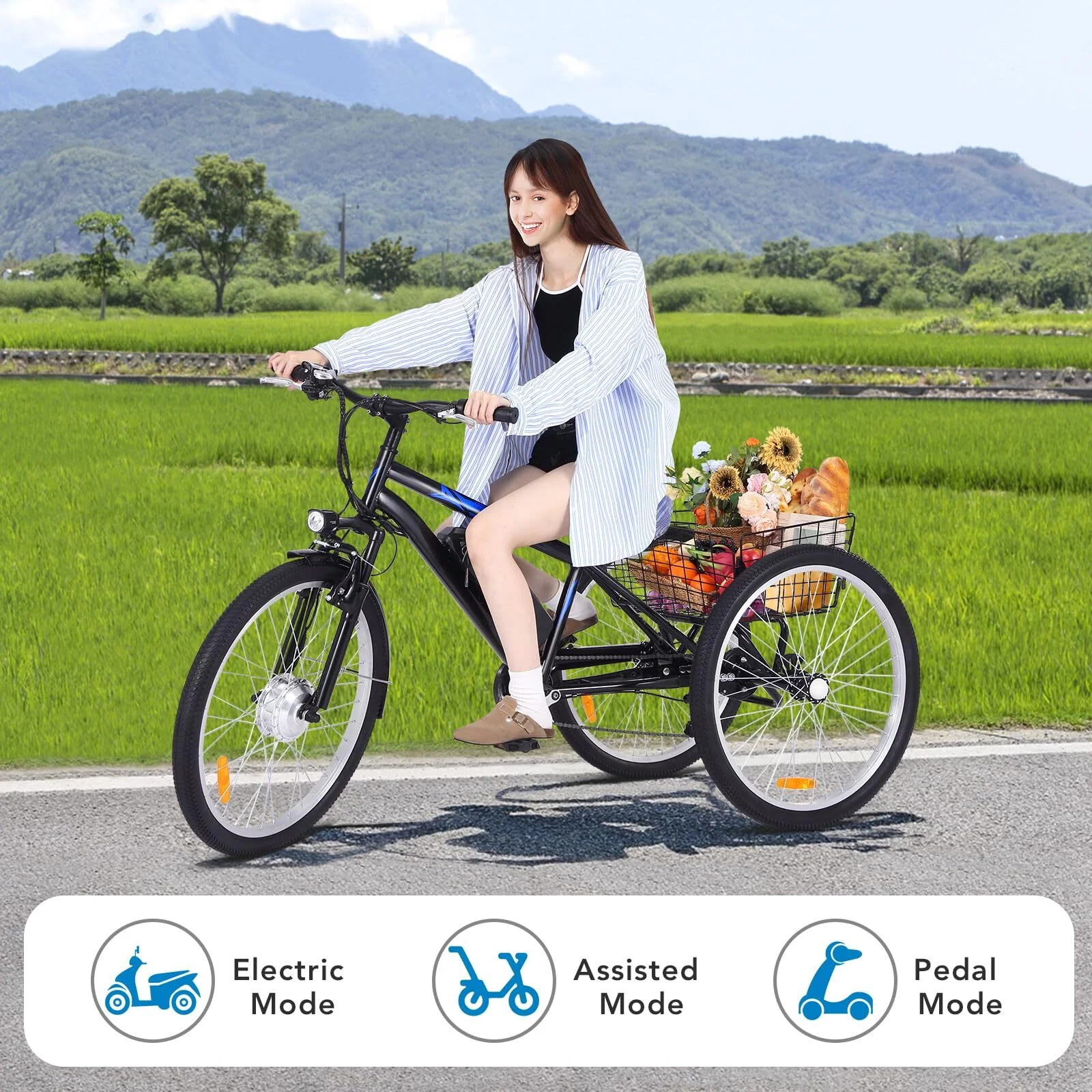 Emorefun 350W Electric Trike for Adults, 7 Speeds 3-Wheel Electric Tricycle with 36V 10Ah Lithium Battery, up to 28 MPH