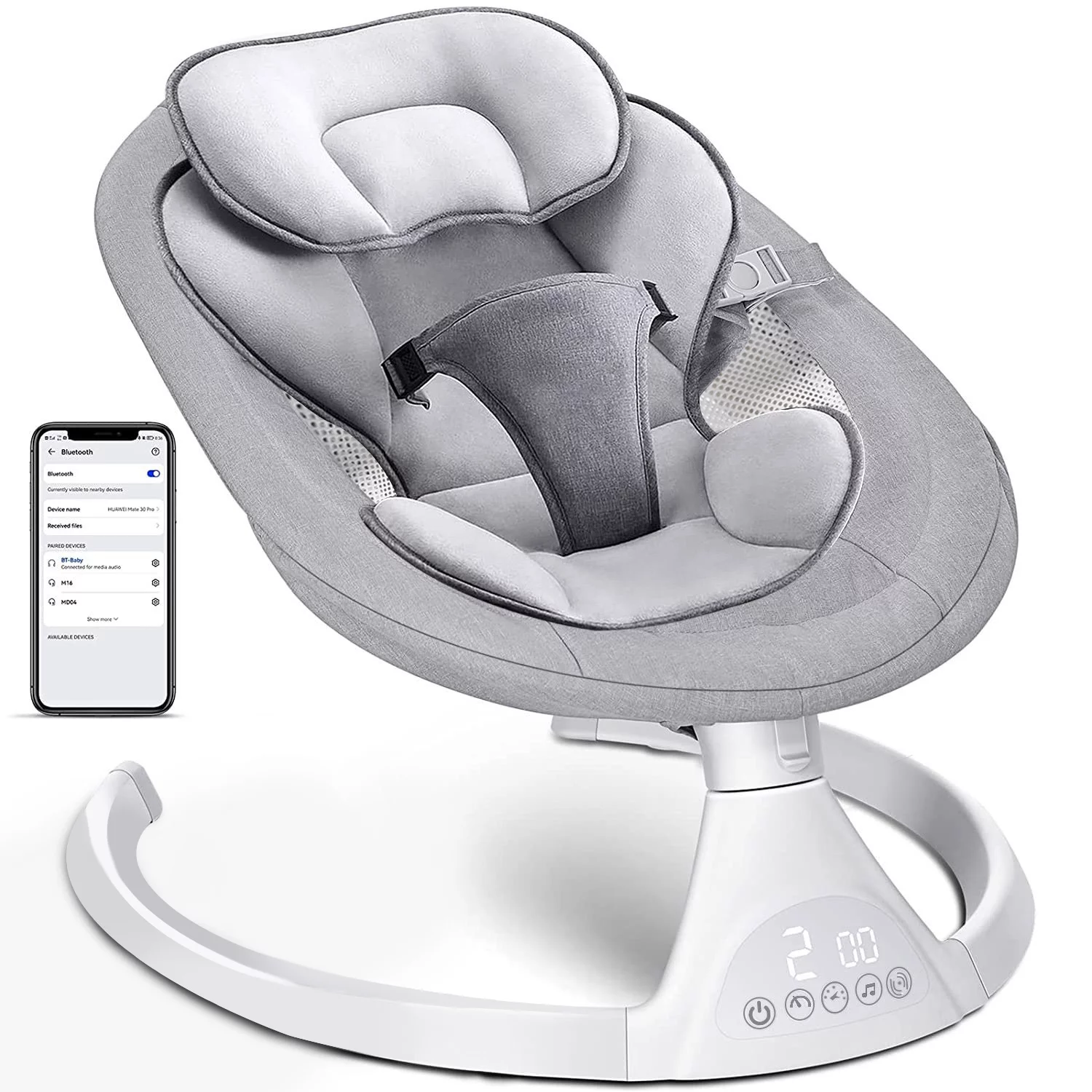 Baby Swing for Infants, Bluetooth Swing Electirc Baby Rocker Bouncer, Intelligent Auto Swing with 5 Speed