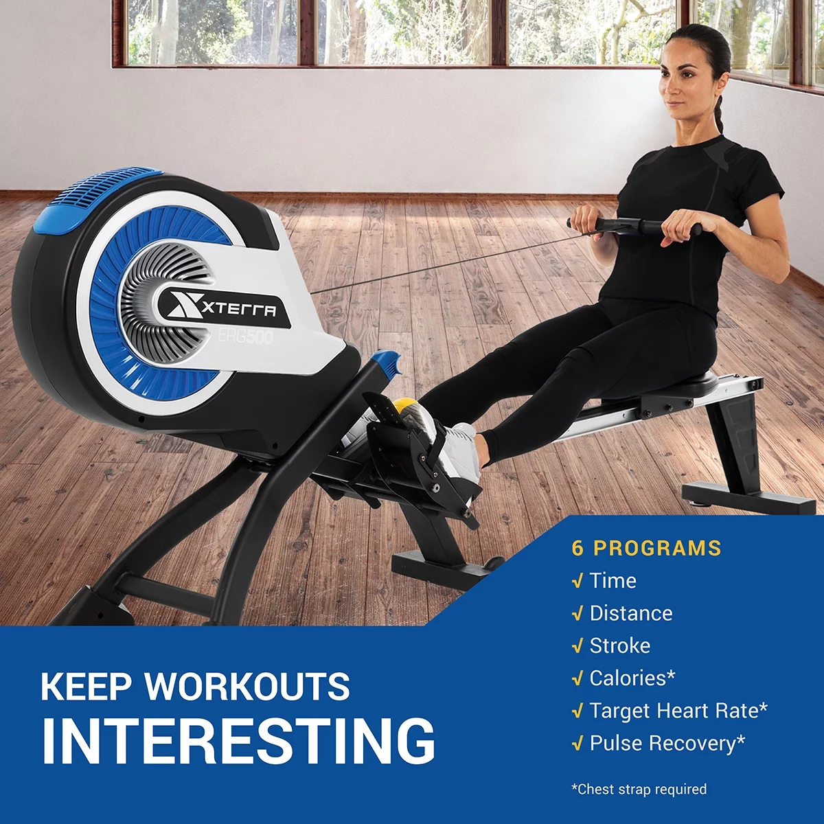 XTERRA Fitness ERG500 Advanced Air Turbine Rower with 8 Resistance Levels, 300 lb Weight Limit