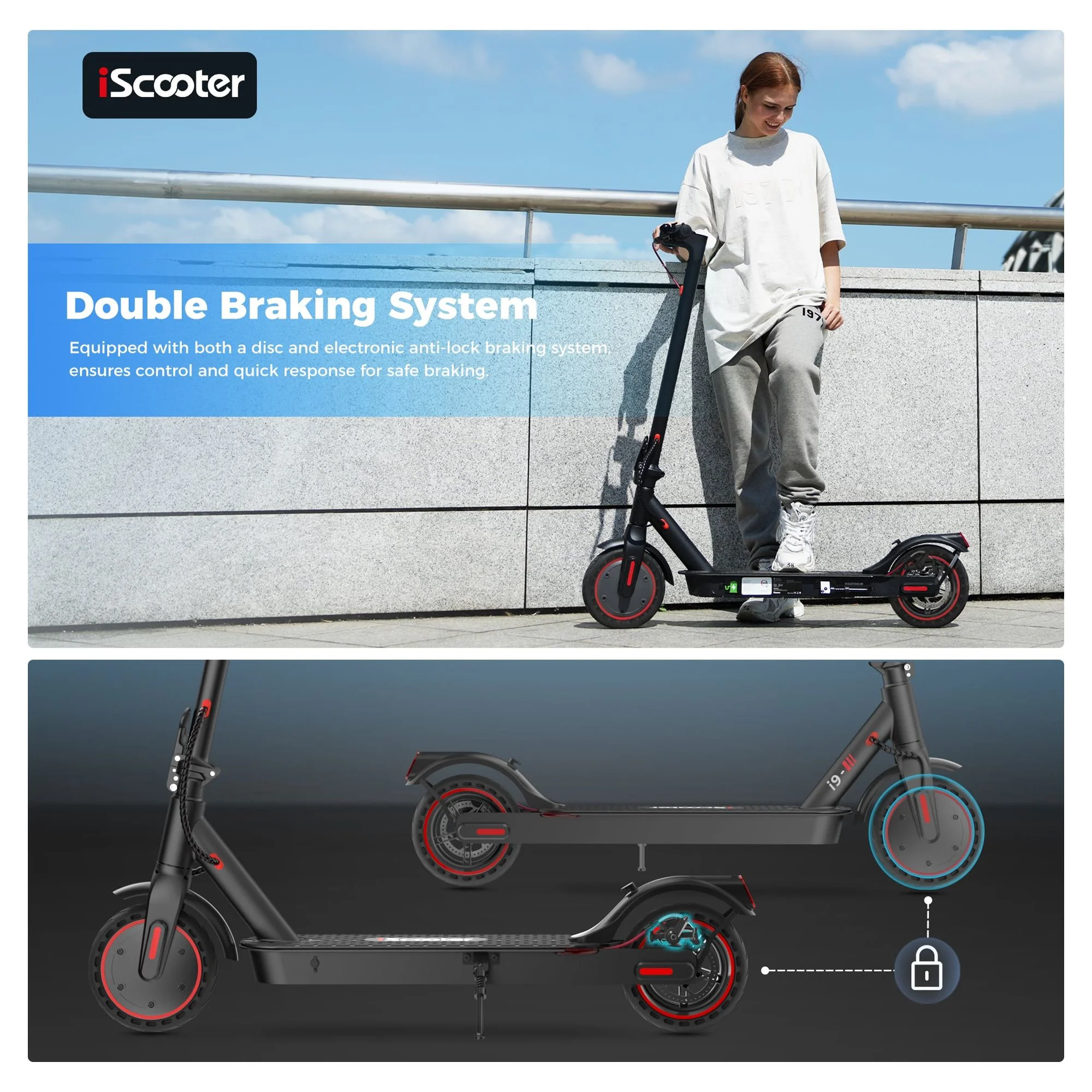 iScooter Electric Scooter,12-21 Miles Range, 19 MPH Top Speed, 350W Foldable Commuting Electric Scooter with Double Braking System and APP for Adults and Teens