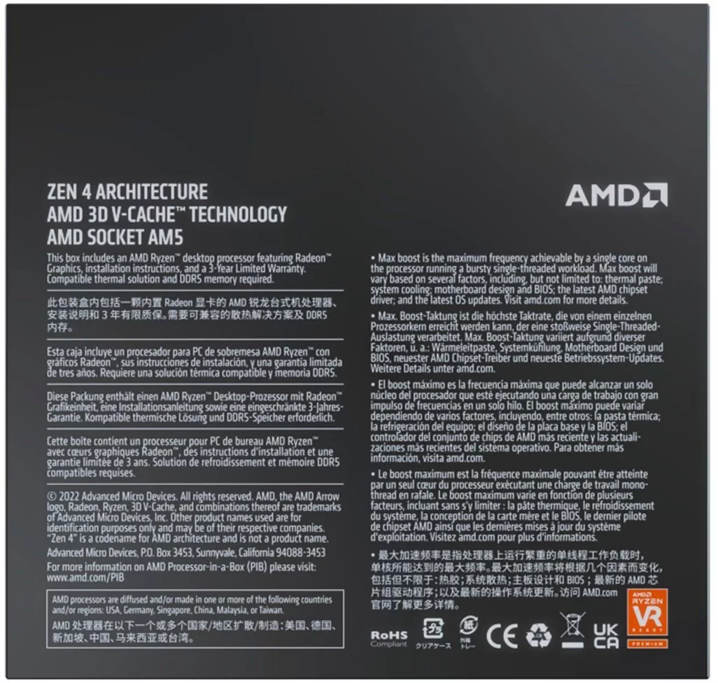 AMD Ryzen 7 7800X3D – Ryzen 7 7000 Series 8-Core Socket AM5 120W AMD Radeon Graphics Desktop Processor – 100-100000910WOF