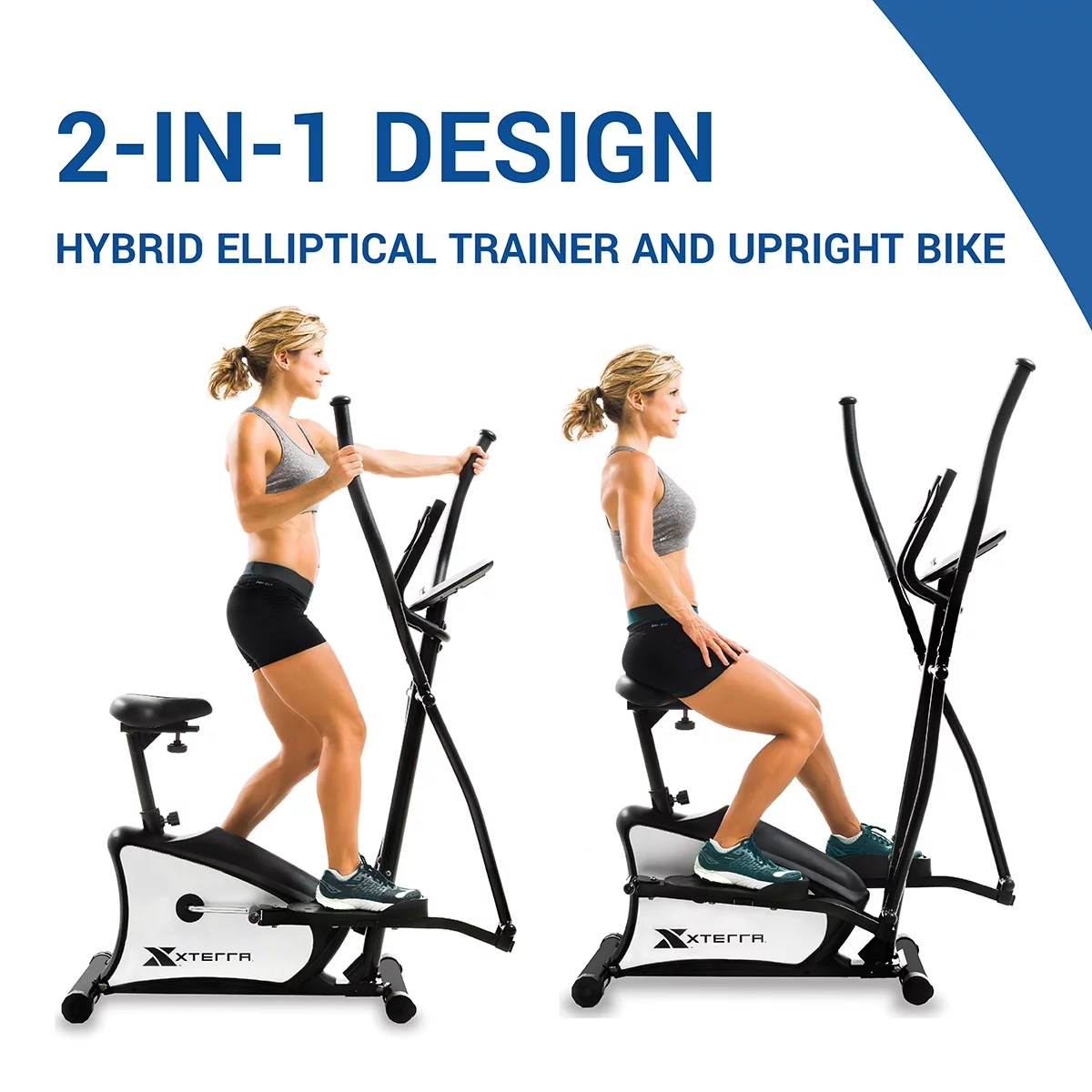 EU150 2-in-1 Hybrid Elliptical Upright Bike for Full Body Workout with 13″ Stride, 265 lb Weight Limit