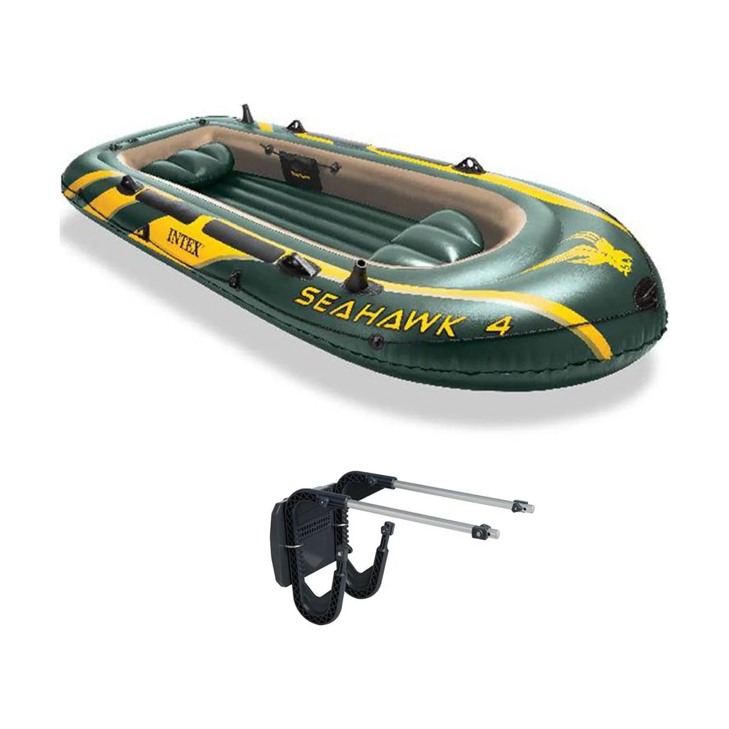 Intex Seahawk 4 Inflatable Boat Set + Oars/Pump/Motor Mount | 68351E+ 68624E