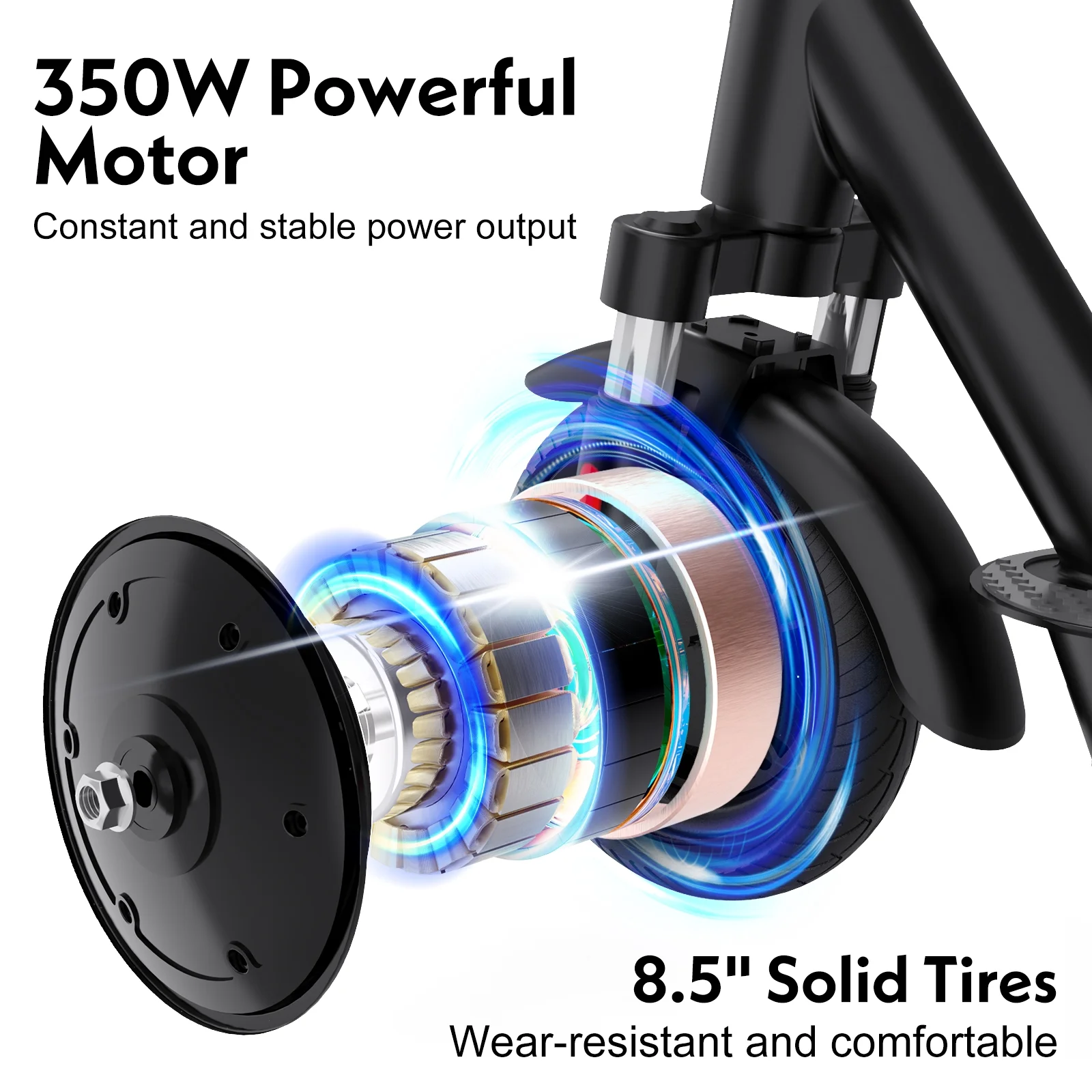 HOVERMAX Electric Scooter 350W Motor Up to 18.6 MPH & 19 Miles, 8.5” Solid Tires Adults Electric Scooter with APP Control, Foldable and Commute