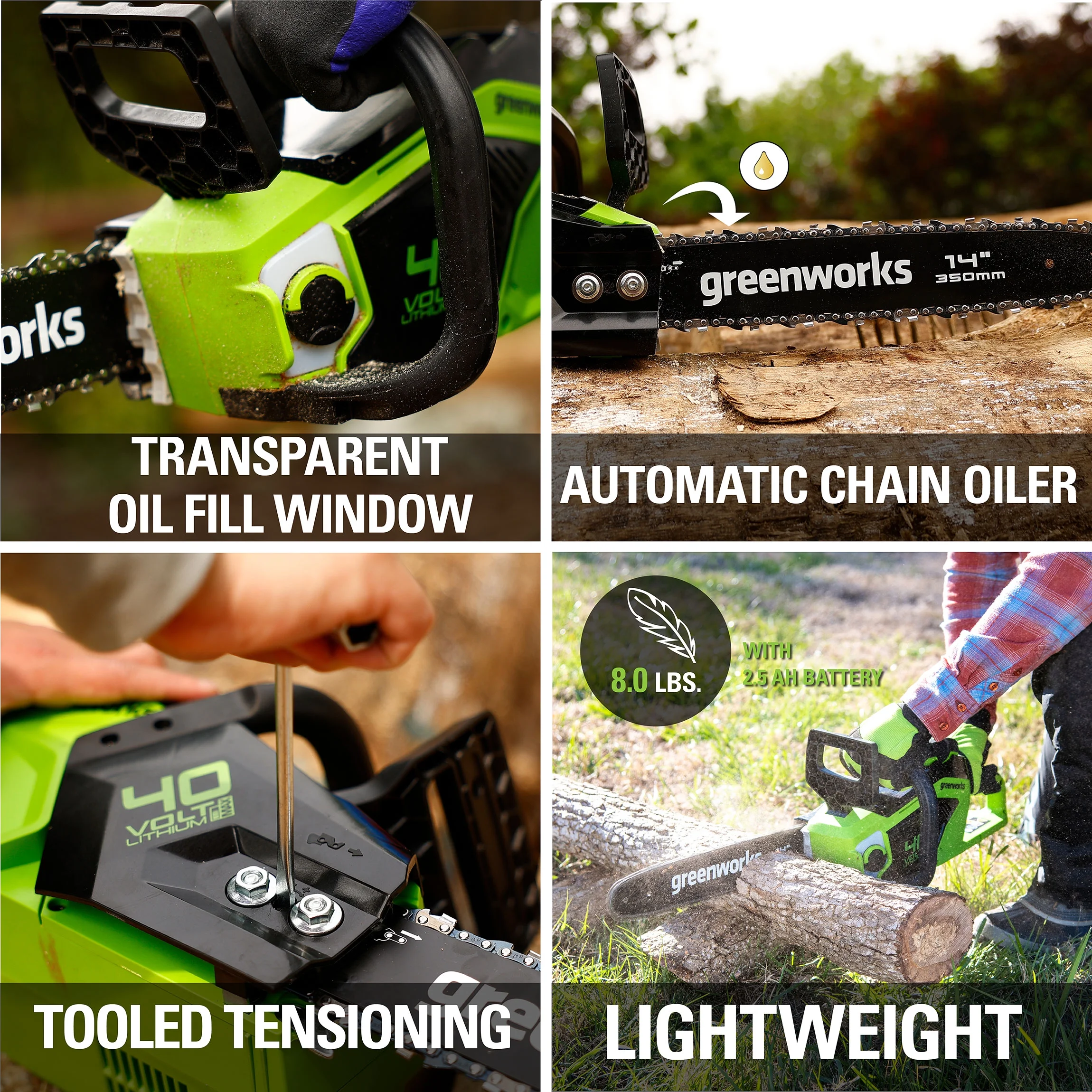 Greenworks 40V 14″ Brushless Chainsaw with 2.5 Ah Battery & Charger 2012802