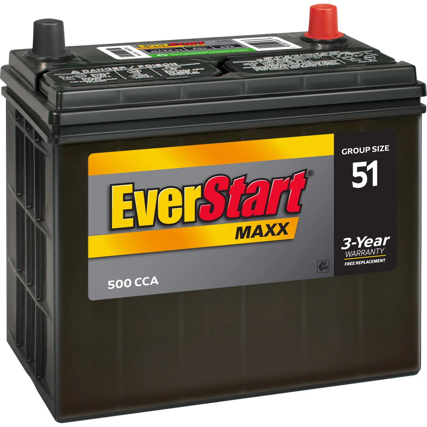 EverStart Maxx Lead Acid Automotive Battery, Group Size 51 12 Volt, 500 CCA