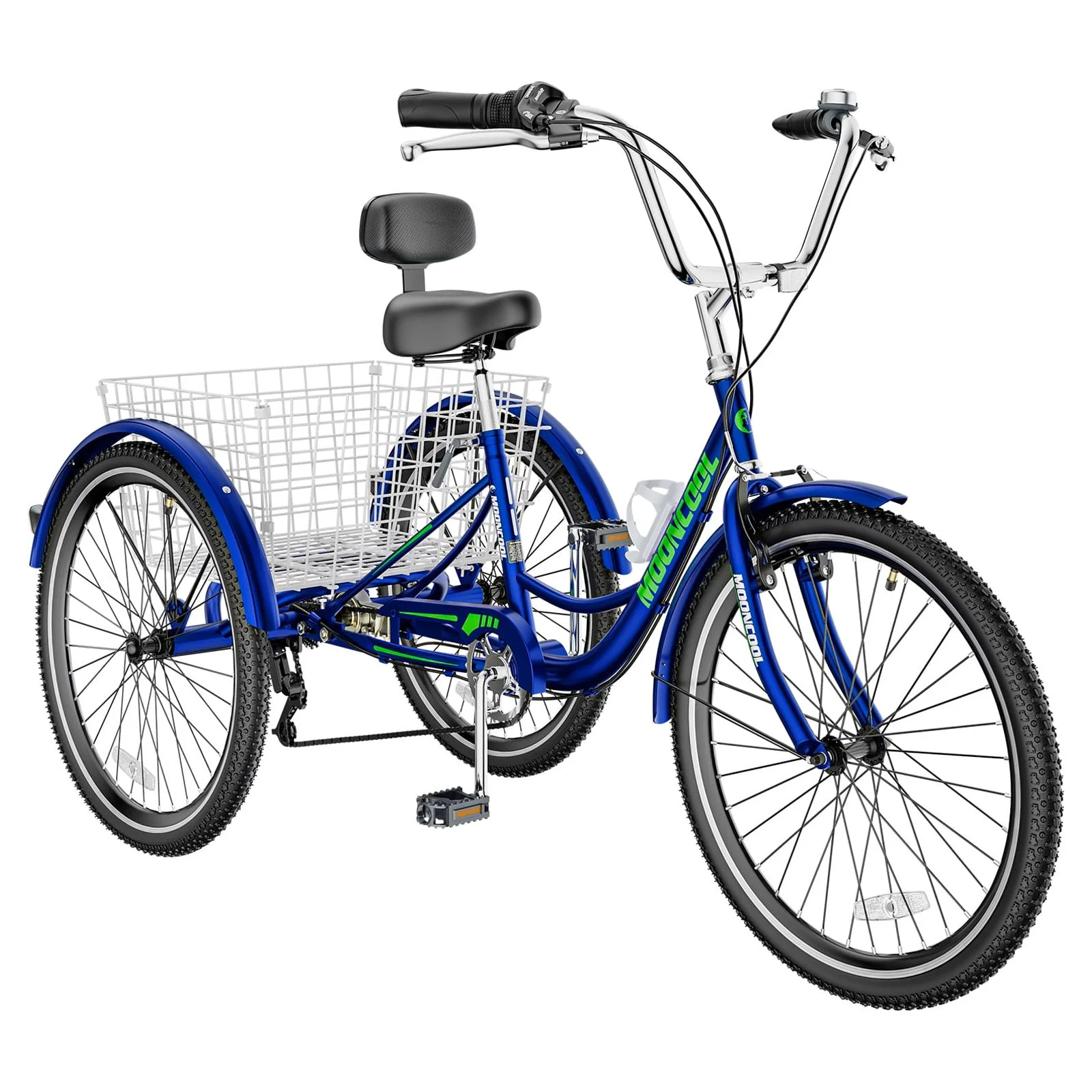 MOPHOTO Adult Tricycle for Seniors,Low Frame Three Wheel Bikes with Large Basket & Bell (Cyan, 26inch /7-Speed), 3 Wheel Cargo Bicycle,Safe and Durable Trike