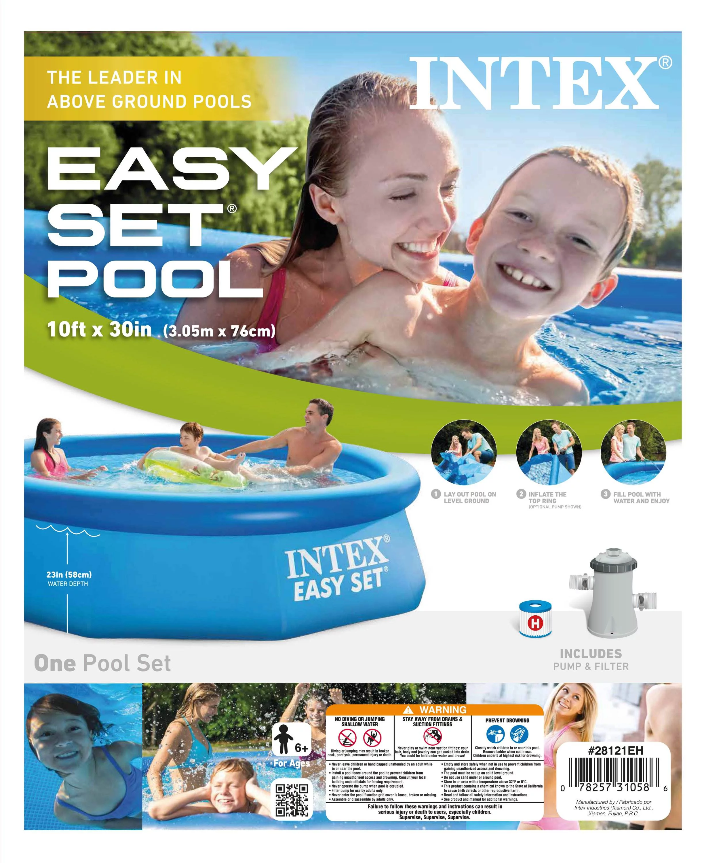 Intex 10ft x 30in Easy Set Inflatable Round Plastic Family Swimming Pool & Pump