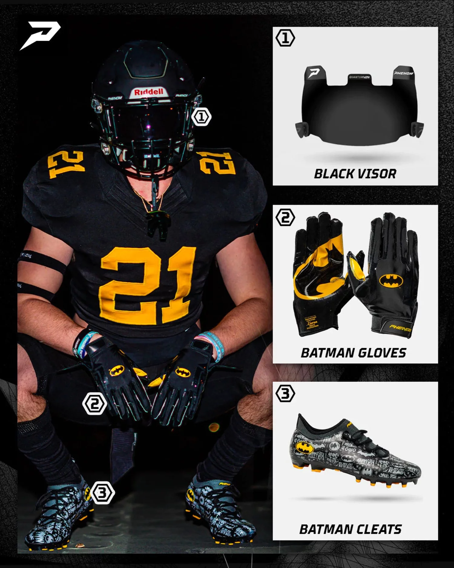 The Batman Football Gloves – VPS1 by Phenom Elite