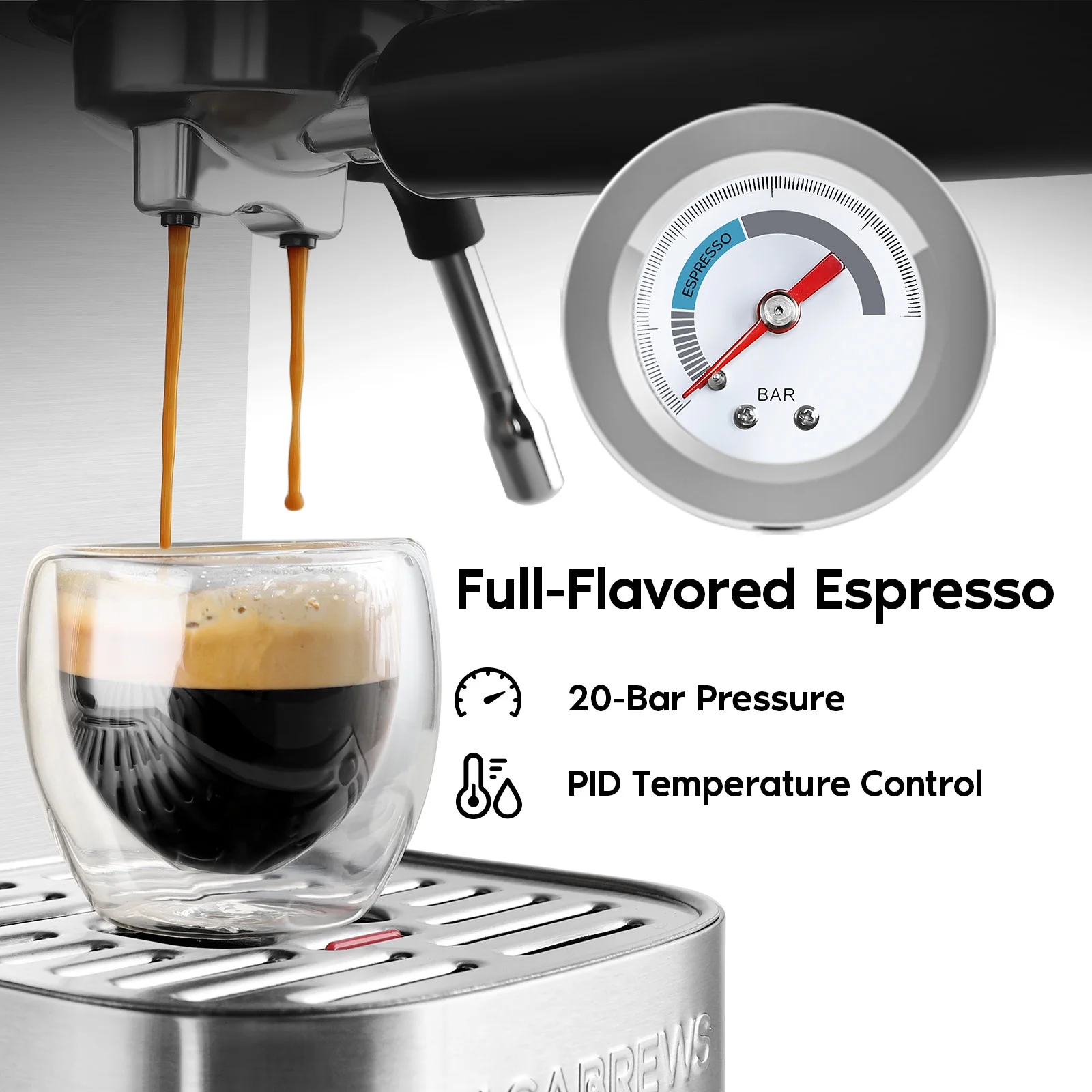 Casabrews 20 Bar Espresso Machine with Milk Frother Steam Wand,  Professional Latte Coffee Machine, Stainless Steel, Silver