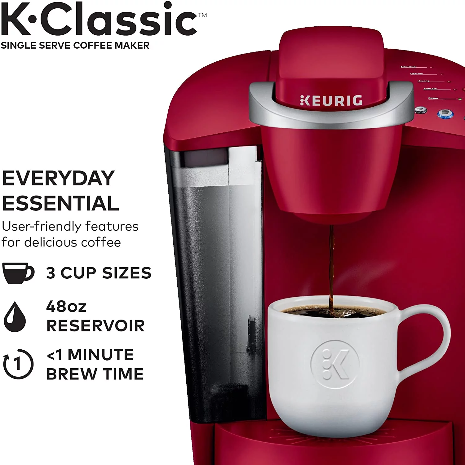 Keurig K-Classic Coffee Maker, Single Serve K-Cup Pod Coffee Brewer, 6 to 10 oz. Brew Sizes, Rhubarb