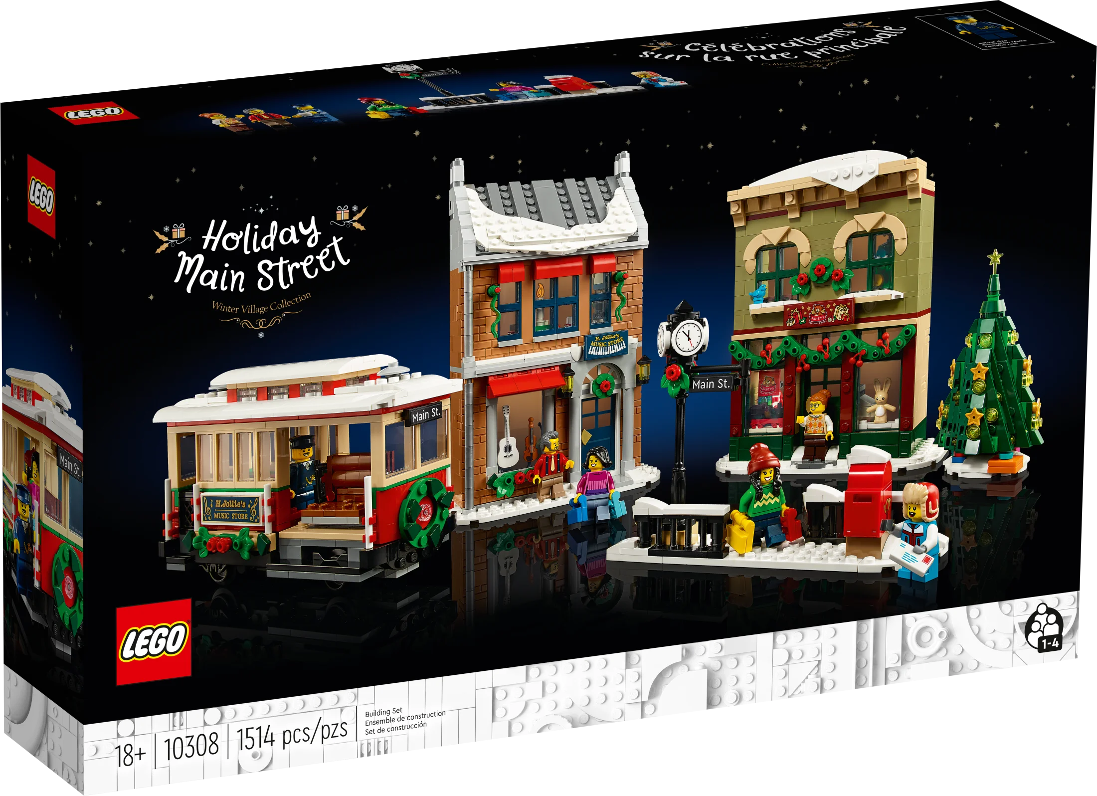 LEGO Holiday Main Street Building Set 10308, for Adults and Family, Christmas Village Building Kit, Holiday Display Set with Shops, Streetcar and 6 Minifigures, Christmas Decoration to Build Together