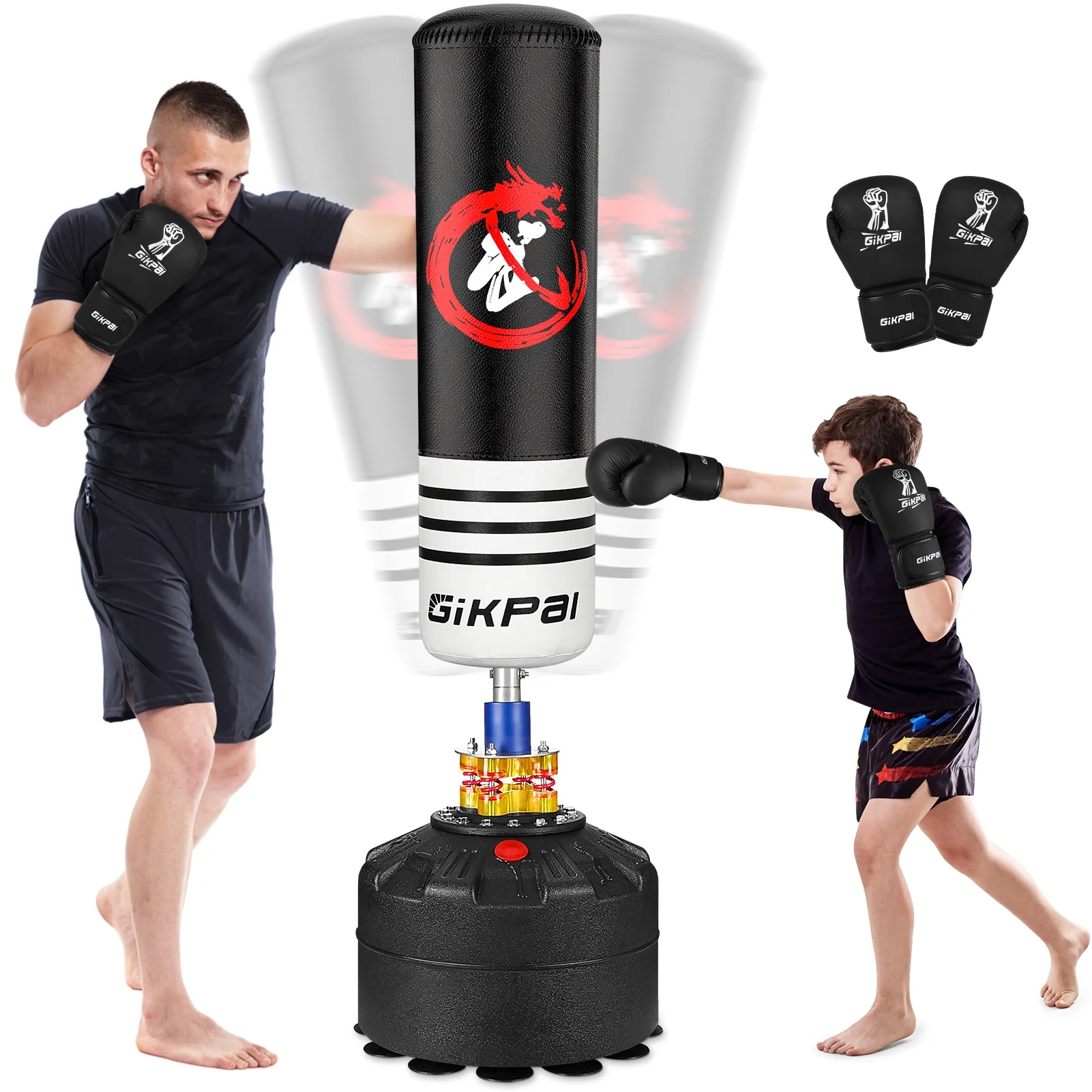 GIKPAL Freestanding Punching Bag 69” – 182lbs with Stand, Heavy Boxing Bag with Suction Cup Base for Adult Youth Kids Stand Kickboxing Bag, Black