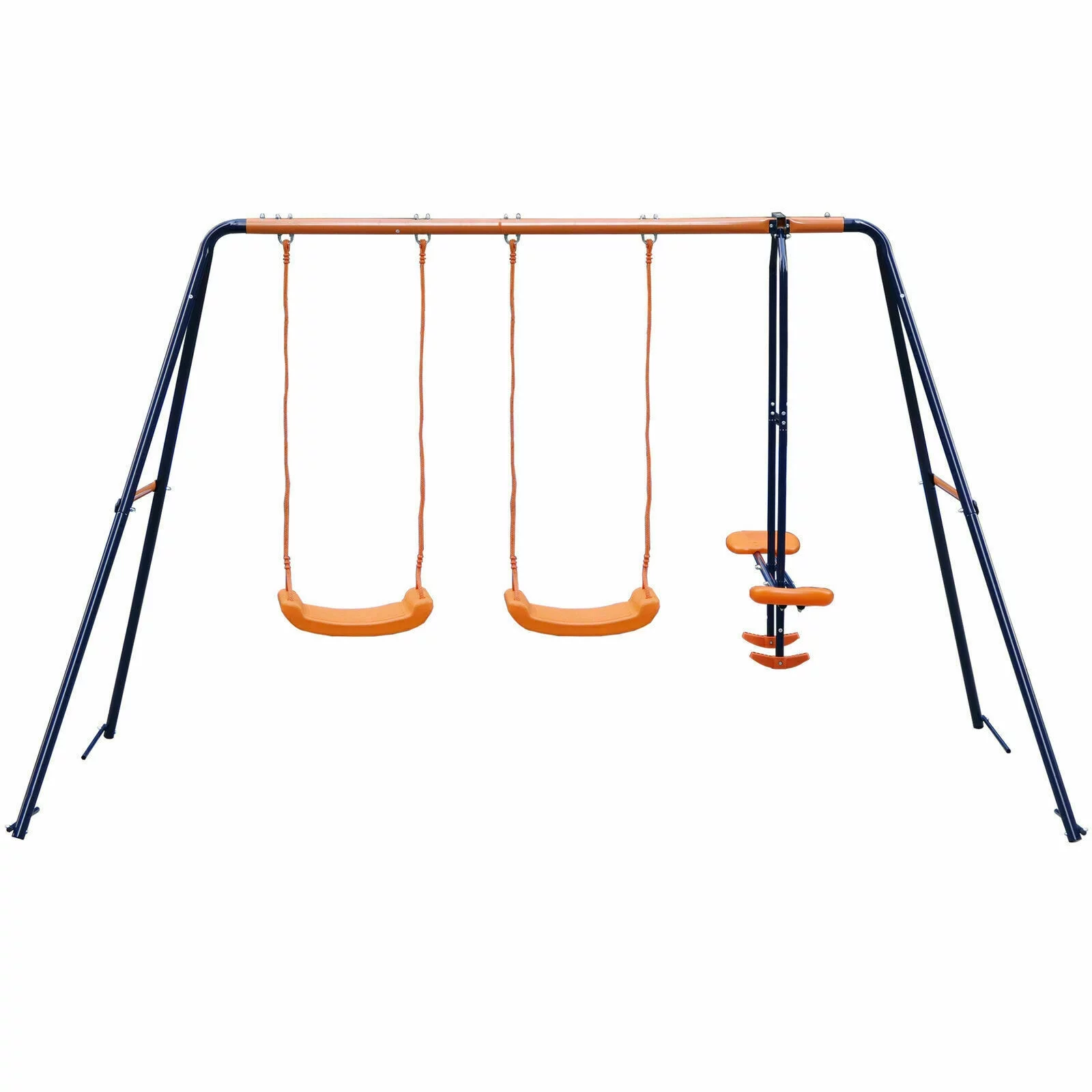 ZENSTYLE Double Metal Swing Set W/ 2 Saucer Swing Seats, 1 Seesaw for Outdoor, Backyard – Kids Toddler Toy, All Weather Resistant