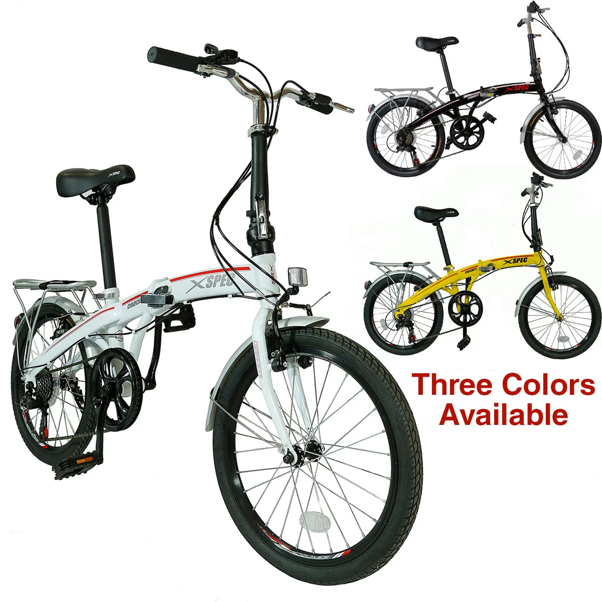 Xspec 20″ 7 Speed City Folding Compact Bike Bicycle Urban Commuter Shimano, White