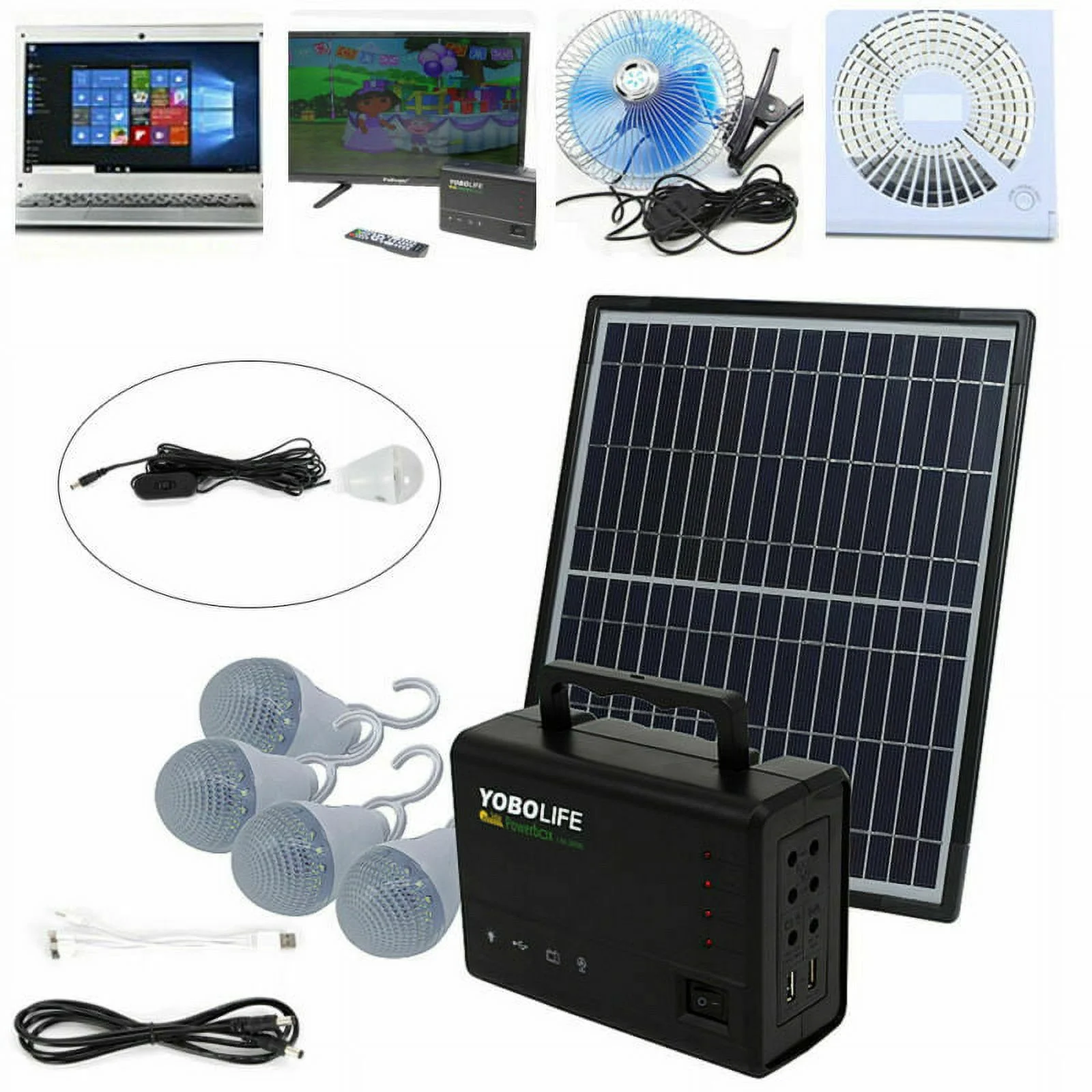 Portable Solar Panel Power Generator Kit Battery Pack Power Station + 4 Bulb