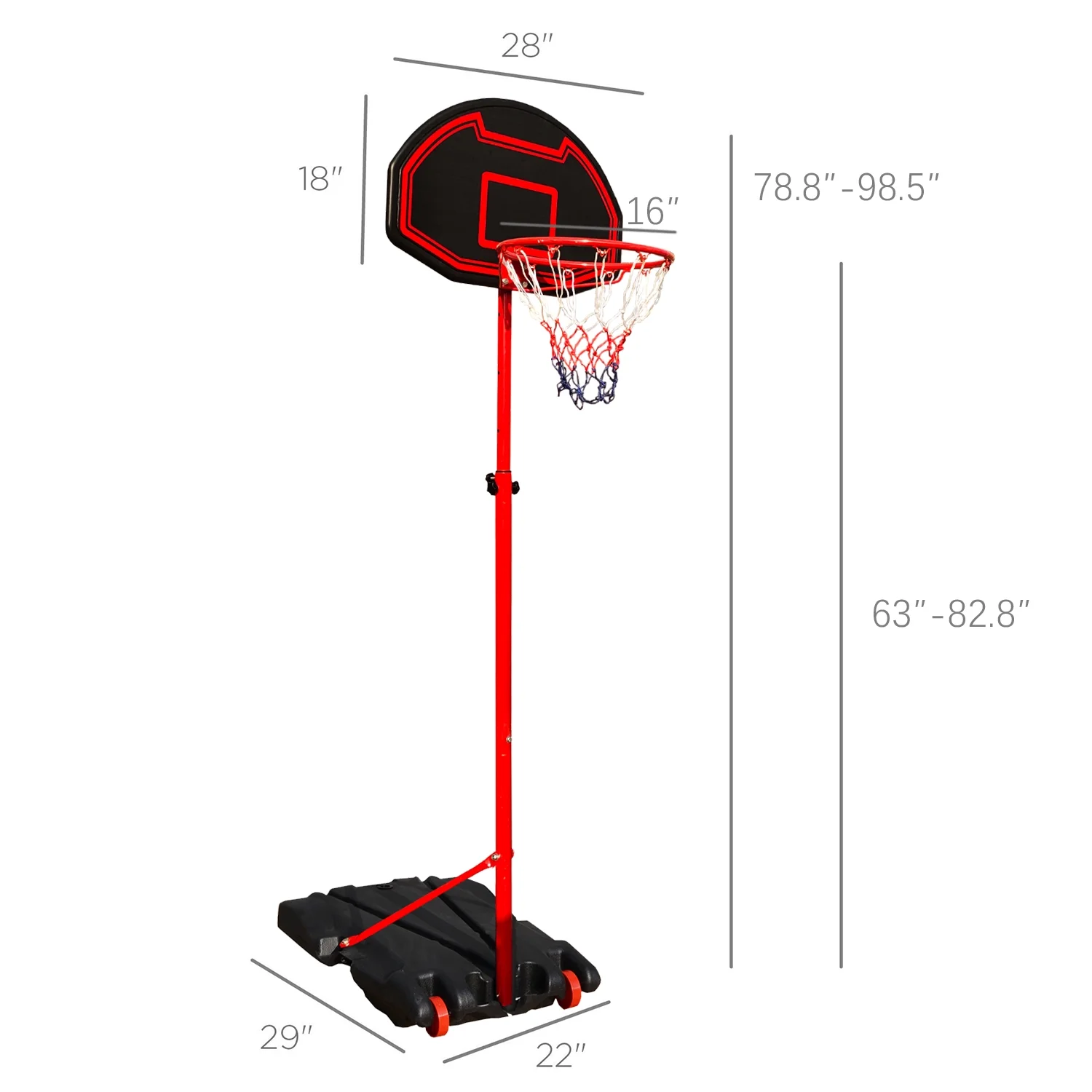 Vebreda Basketball Hoop & Goal 5.2 Ft. – 7 Ft. Height Adjustable Portable Basketball Hoop System, Black