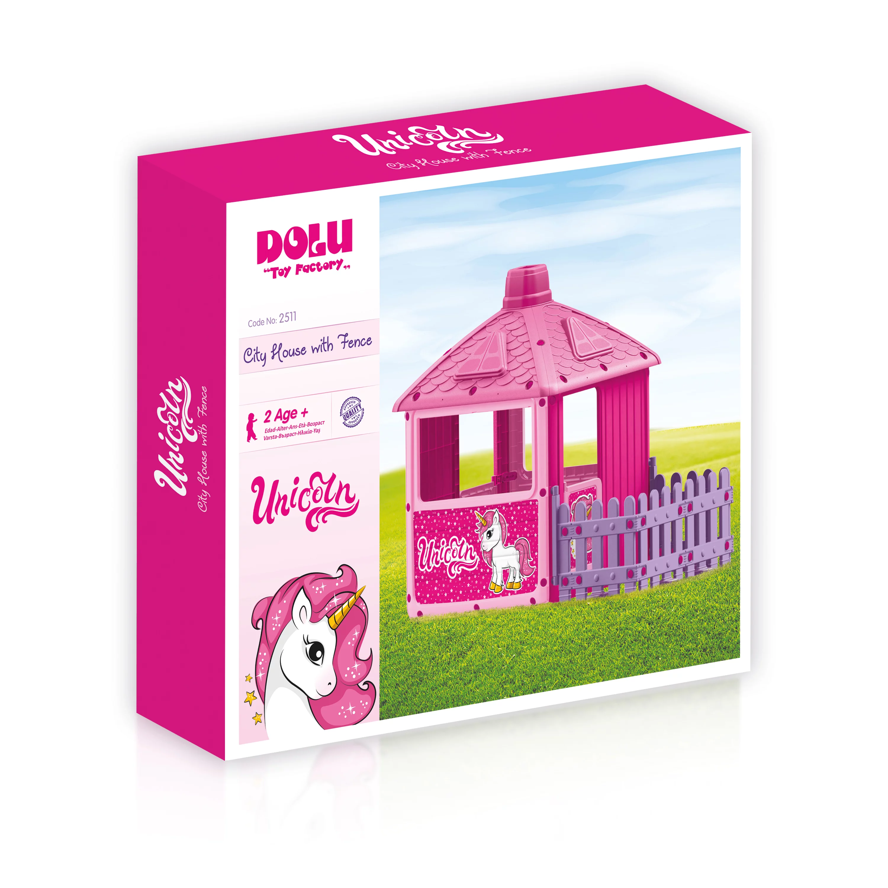 Dolu Toys – Unicorn Play House with Fenced Garden, Pink