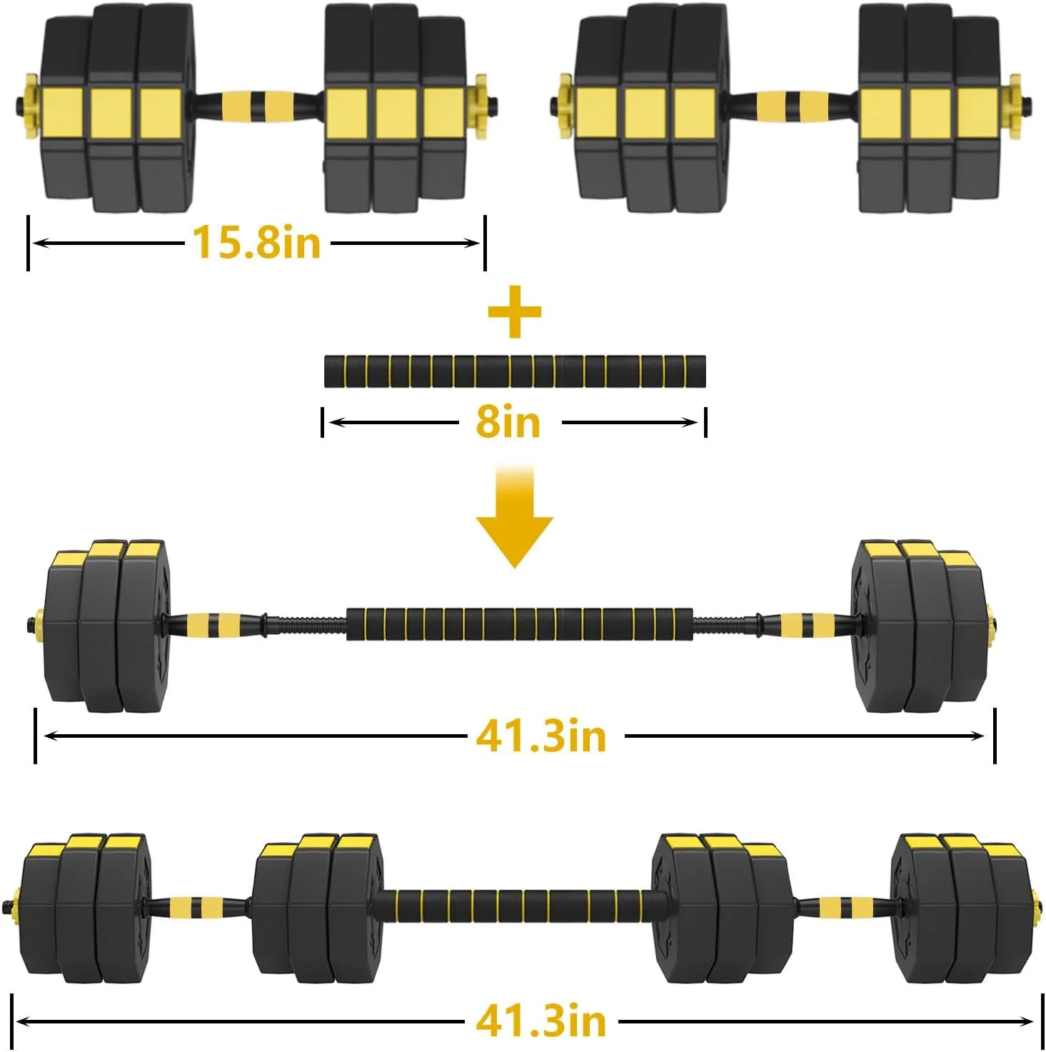 Soges Adjustable Weights Dumbbells Set,55LB/66LB Free Weight Dumbbells Set with Connector, 3 in 1 Adjustable Weights Set for Home Gym Used as Dumbbell Barbell, Yellow