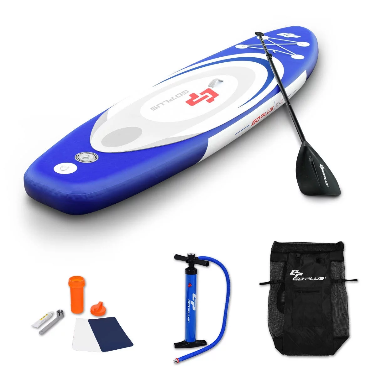 Goplus 11′ Inflatable Stand up Paddle Board Surfboard SUP W/ Bag Adjustable Paddle Fin