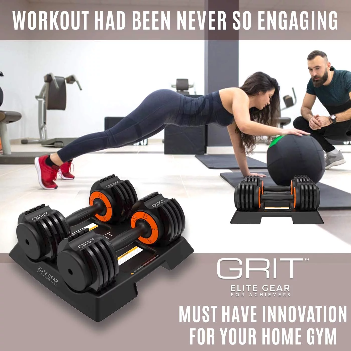 Grit Adjustable Dumbbells (Pair) – 2.5 to 12.5 lb – Fast Adjusting Weights with Tray for Men and Women